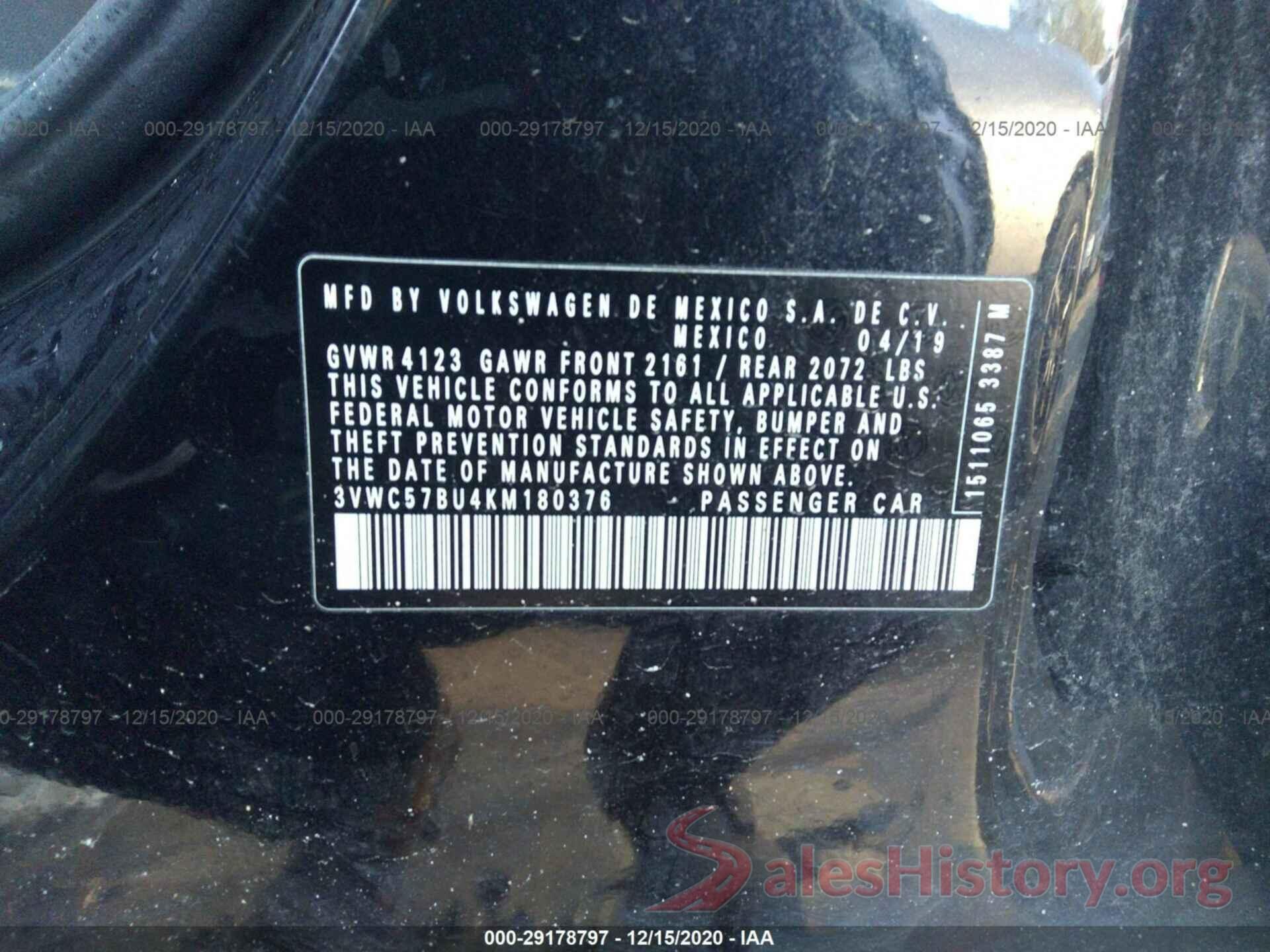 3VWC57BU4KM180376 2019 VOLKSWAGEN JETTA