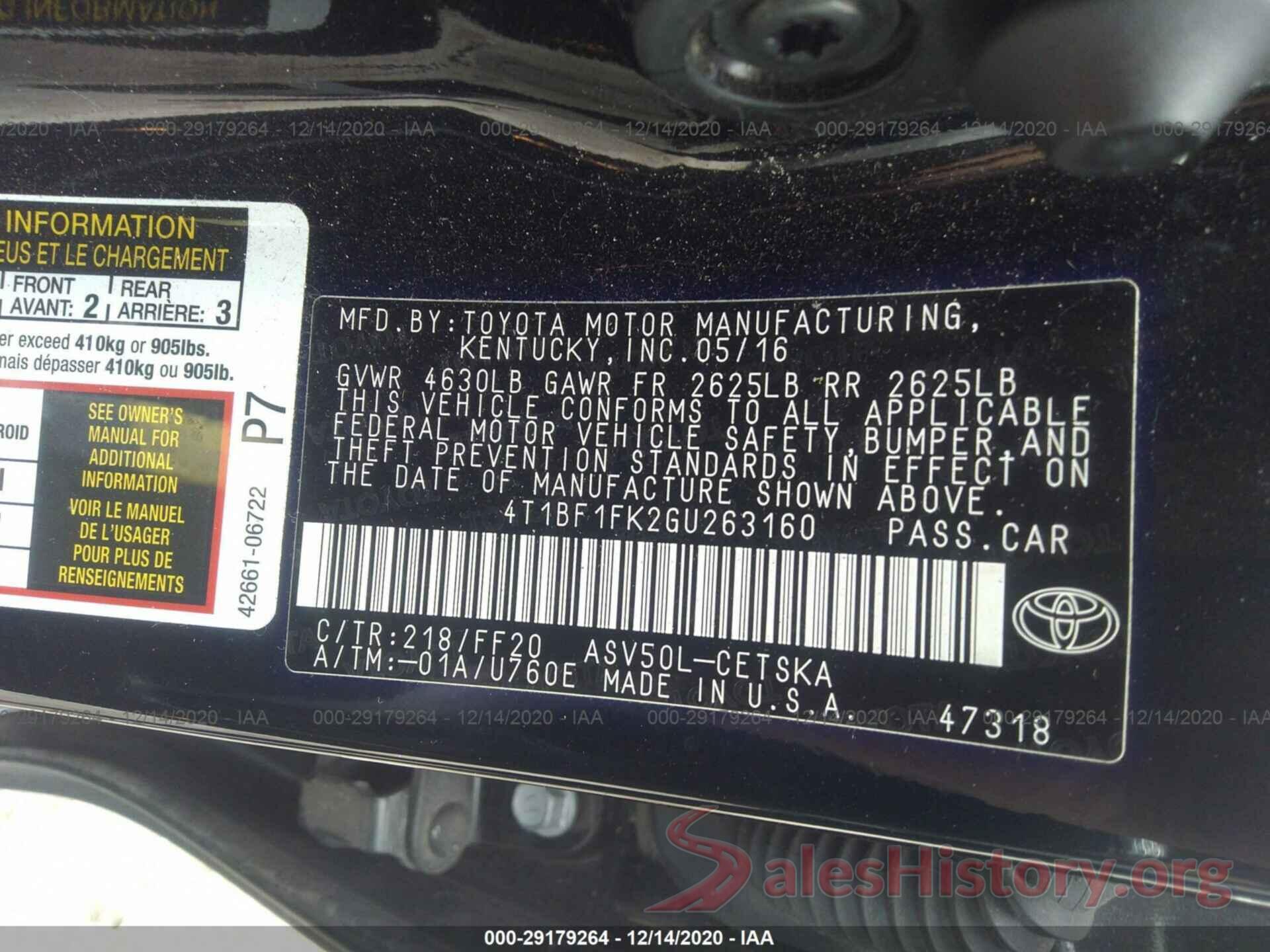 4T1BF1FK2GU263160 2016 TOYOTA CAMRY