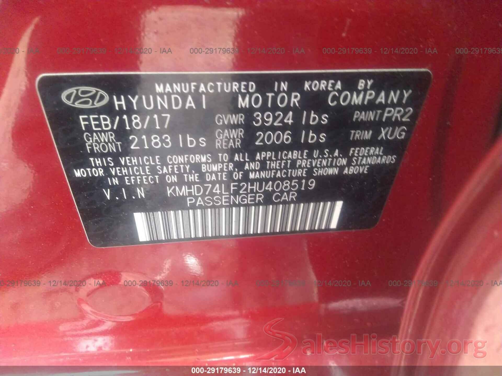 KMHD74LF2HU408519 2017 HYUNDAI ELANTRA