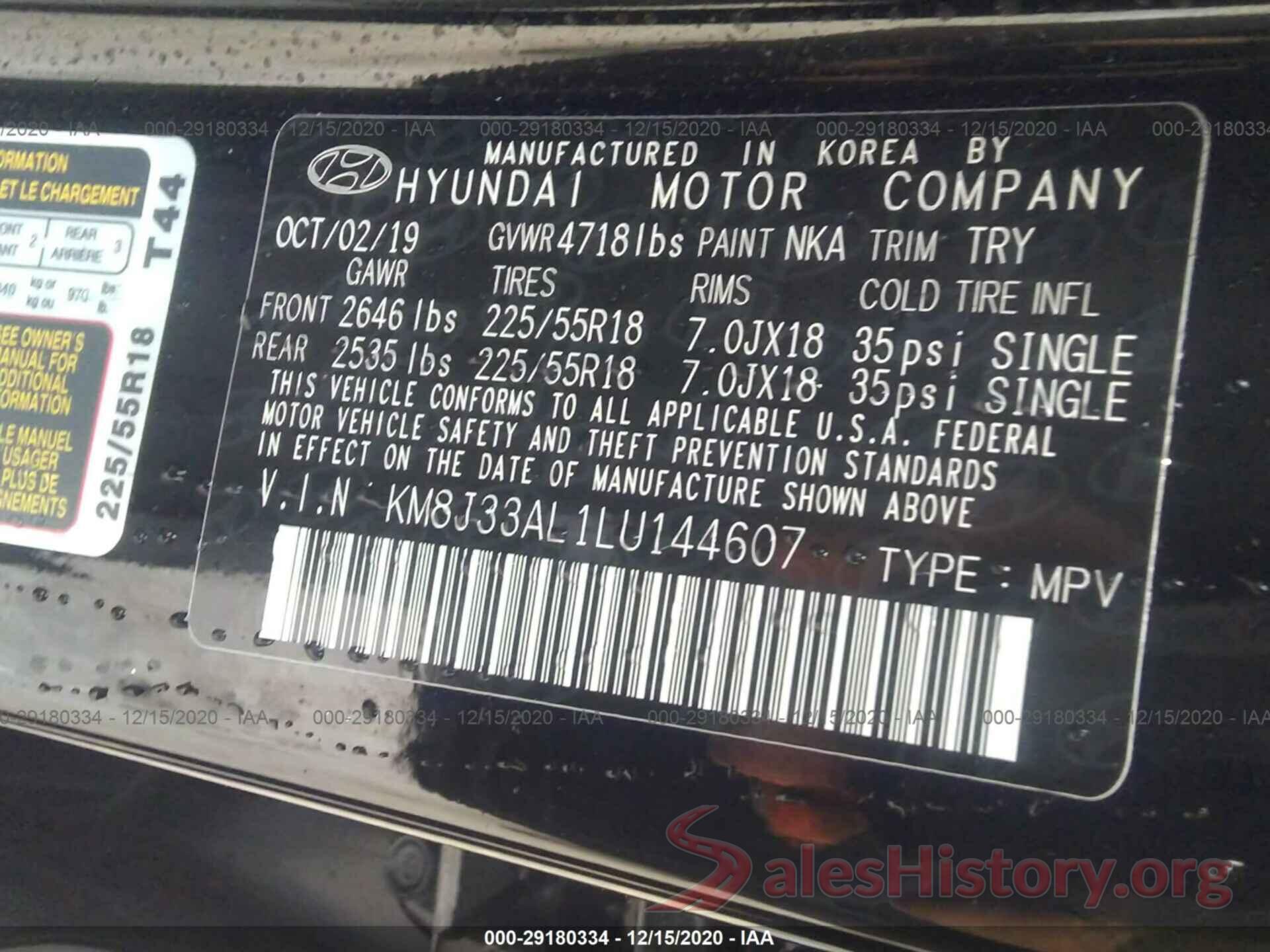 KM8J33AL1LU144607 2020 HYUNDAI TUCSON