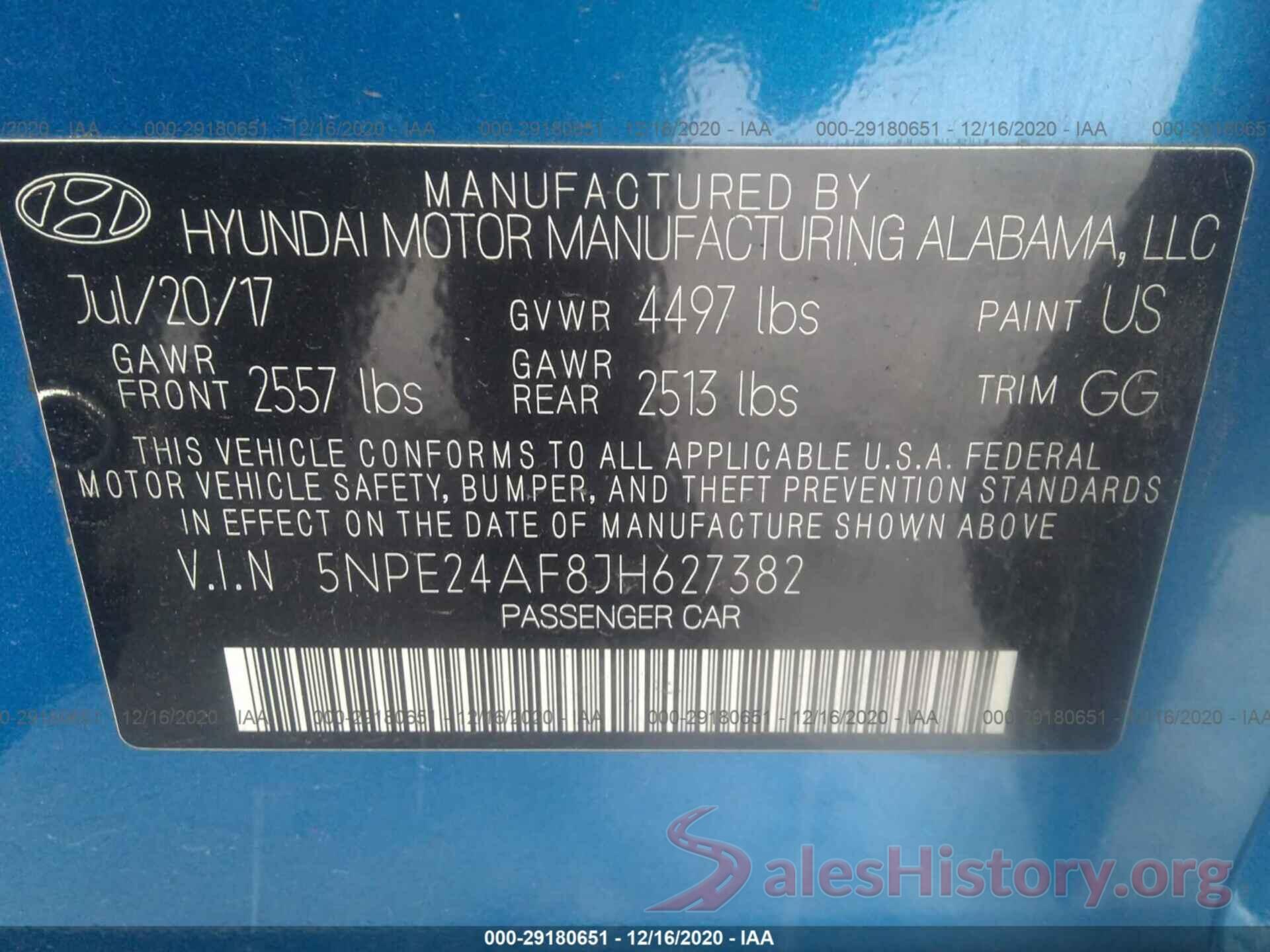 5NPE24AF8JH627382 2018 HYUNDAI SONATA