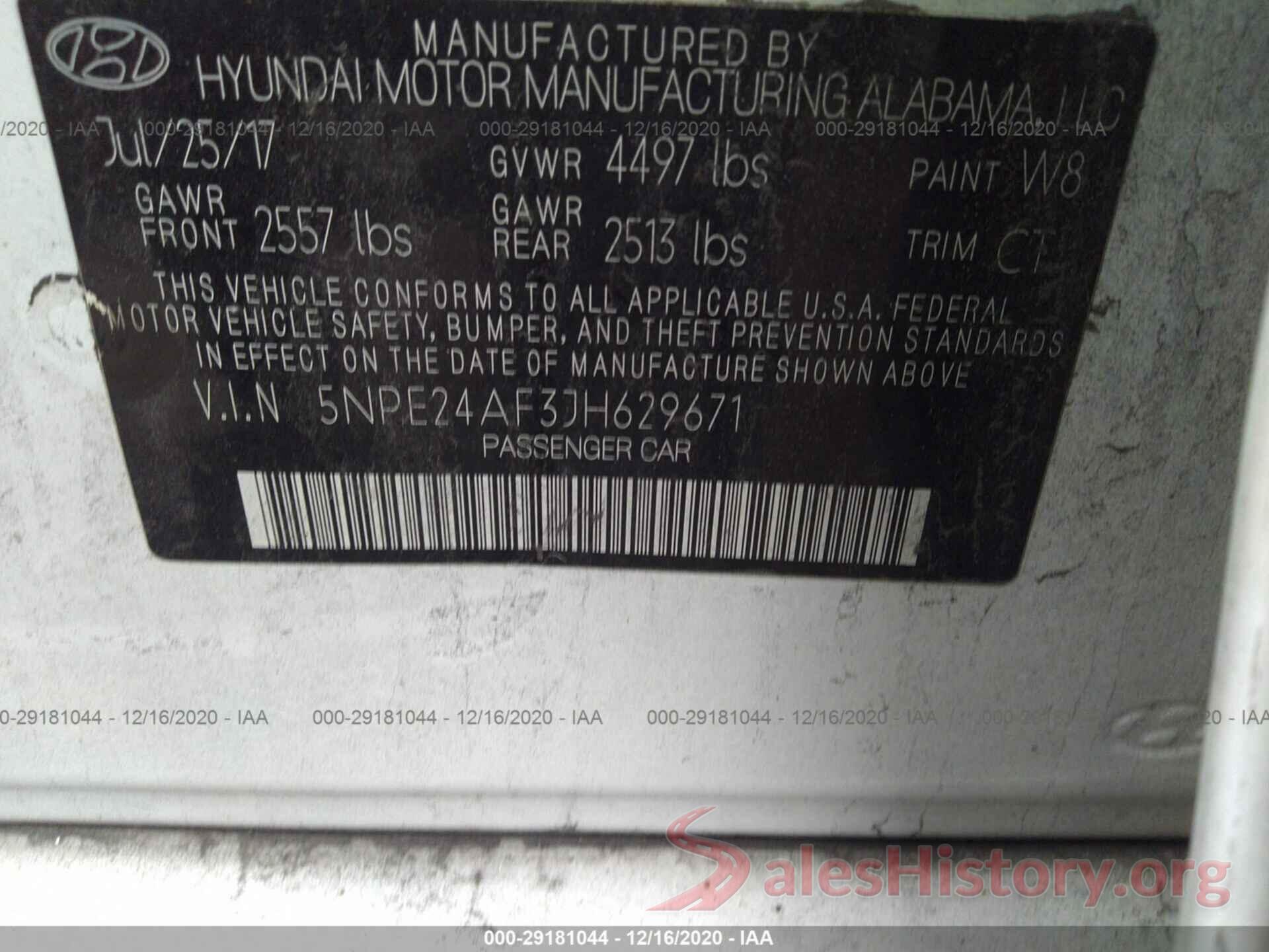 5NPE24AF3JH629671 2018 HYUNDAI SONATA