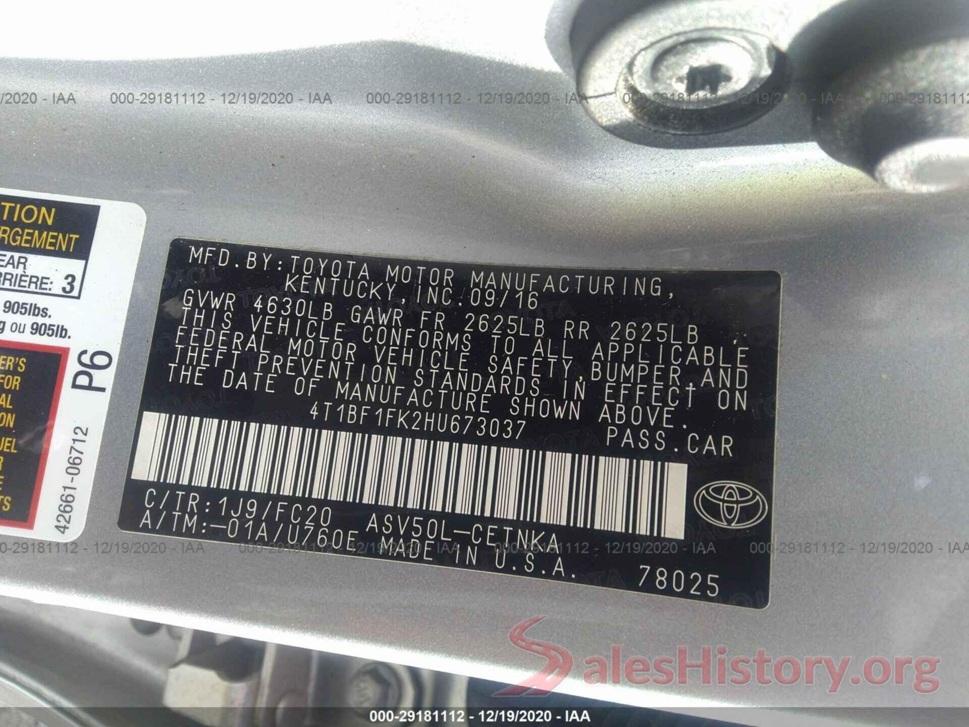 4T1BF1FK2HU673037 2017 TOYOTA CAMRY