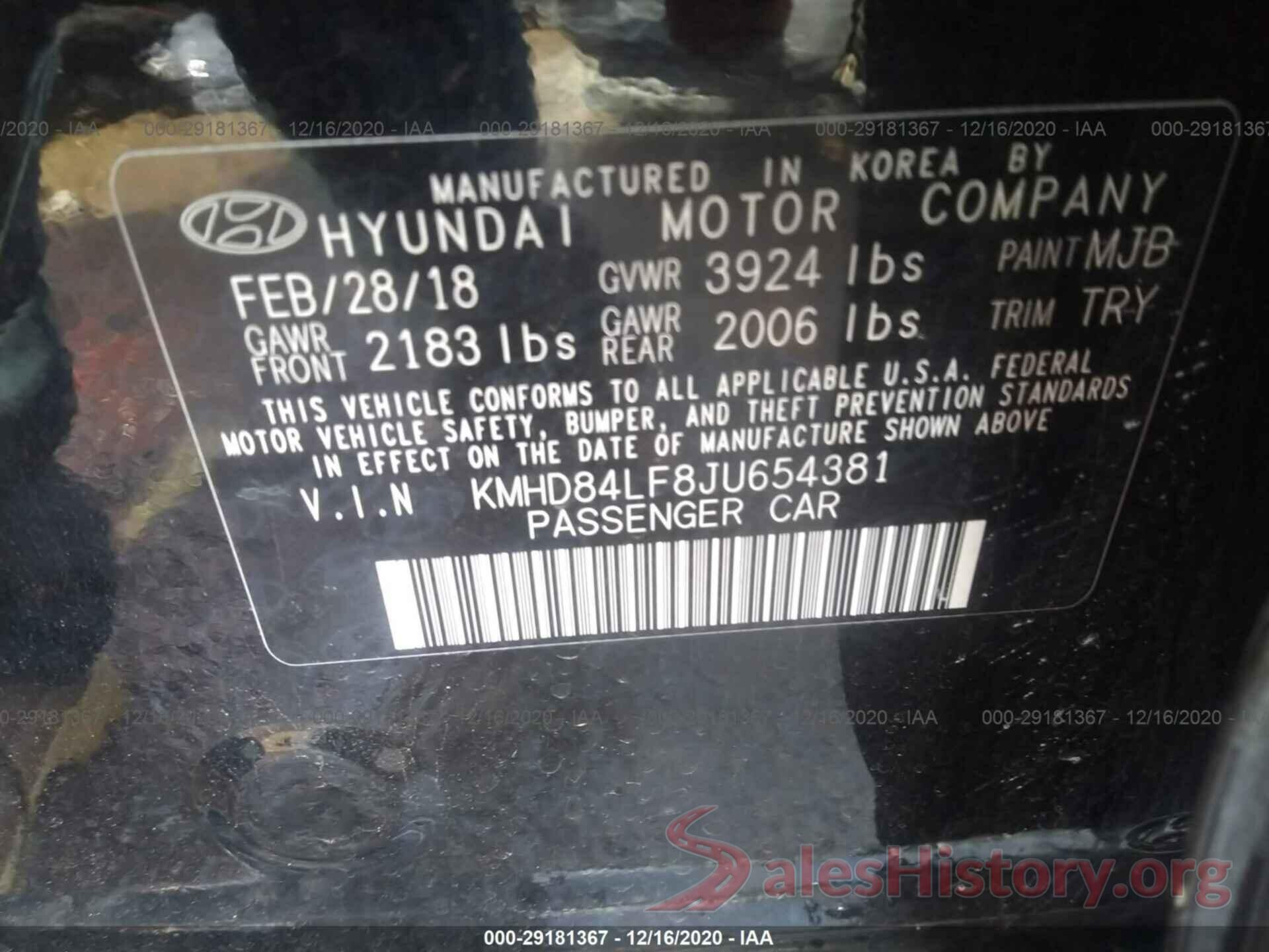 KMHD84LF8JU654381 2018 HYUNDAI ELANTRA