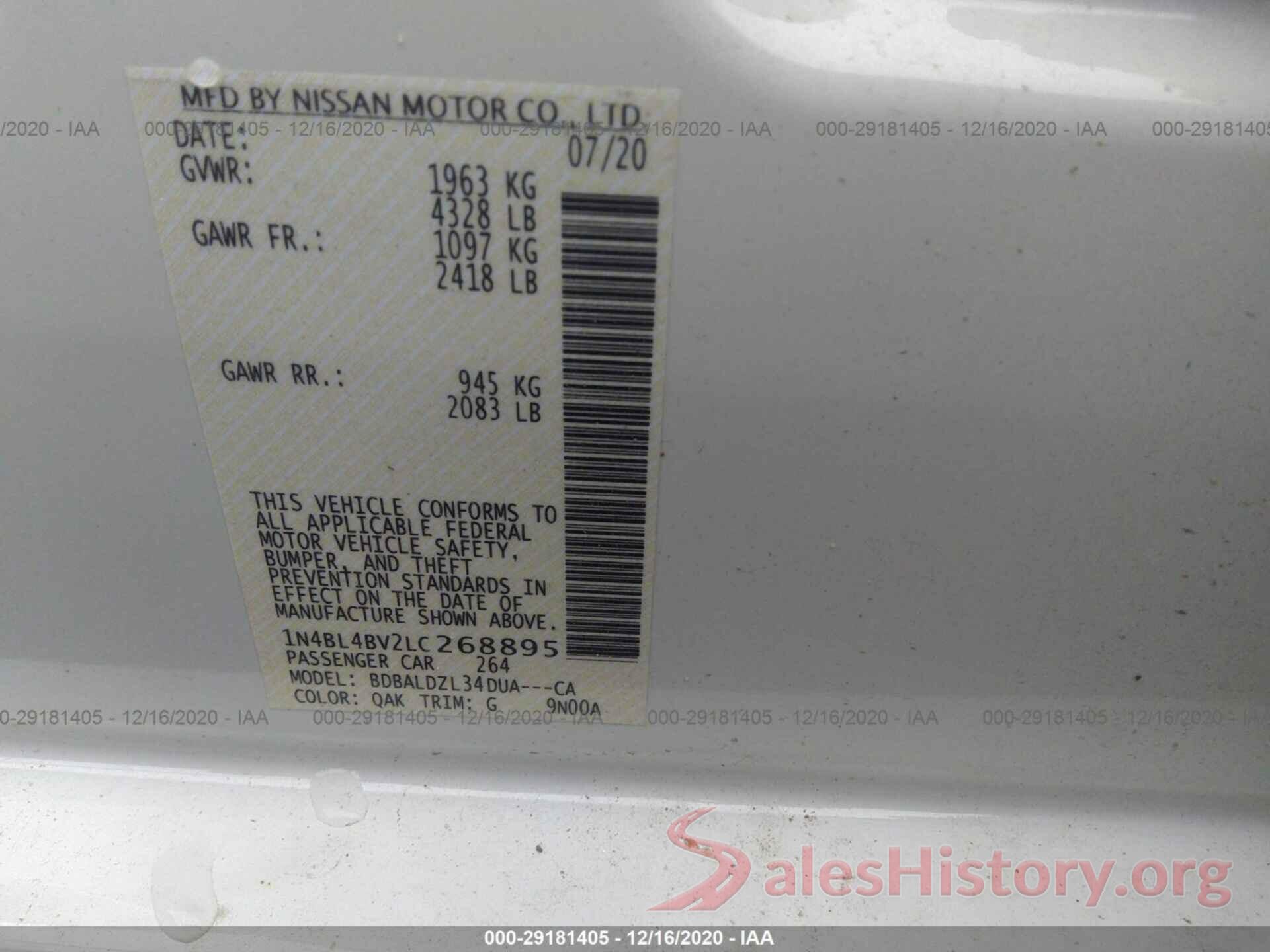 1N4BL4BV2LC268895 2020 NISSAN ALTIMA