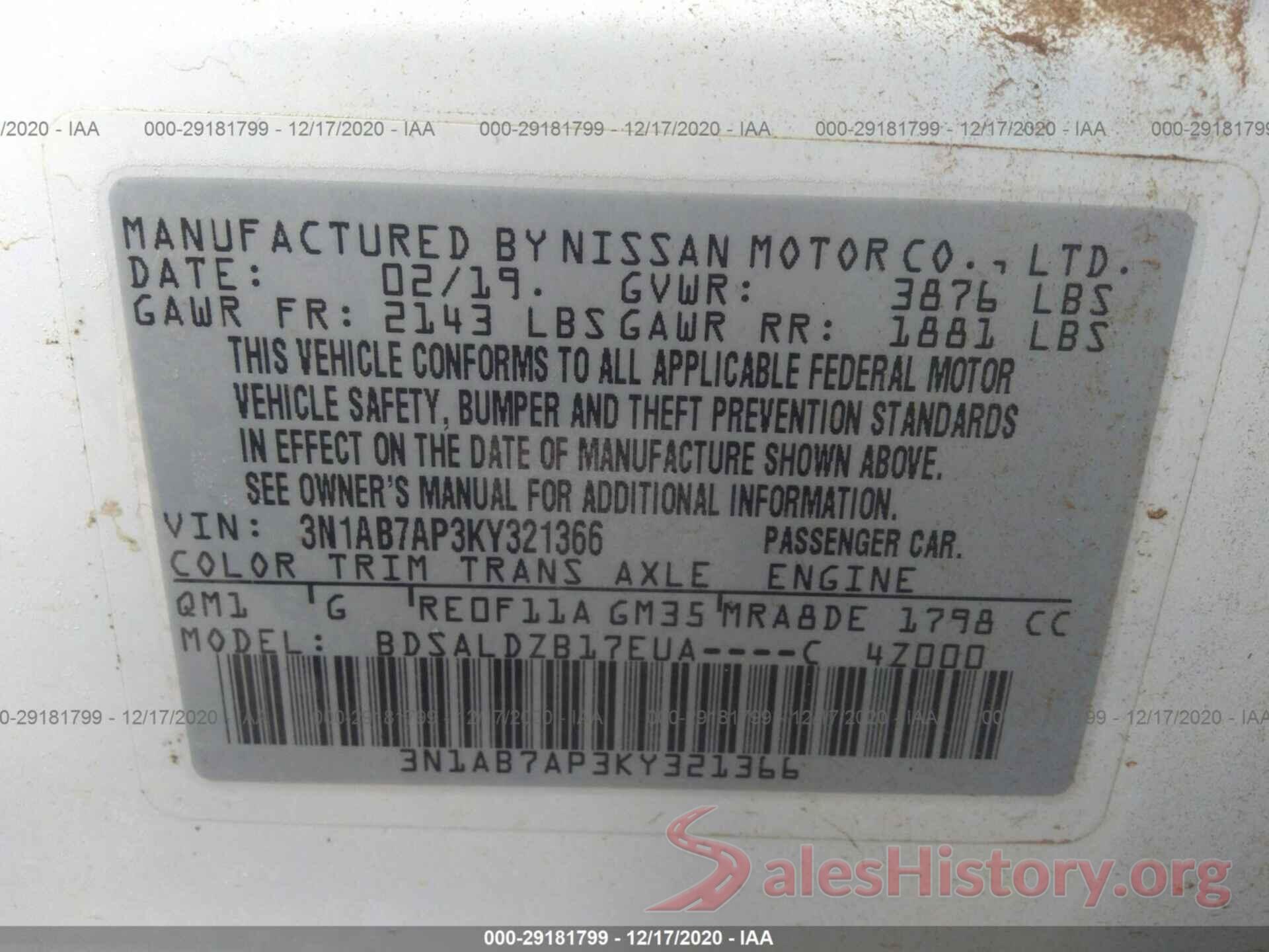 3N1AB7AP3KY321366 2019 NISSAN SENTRA