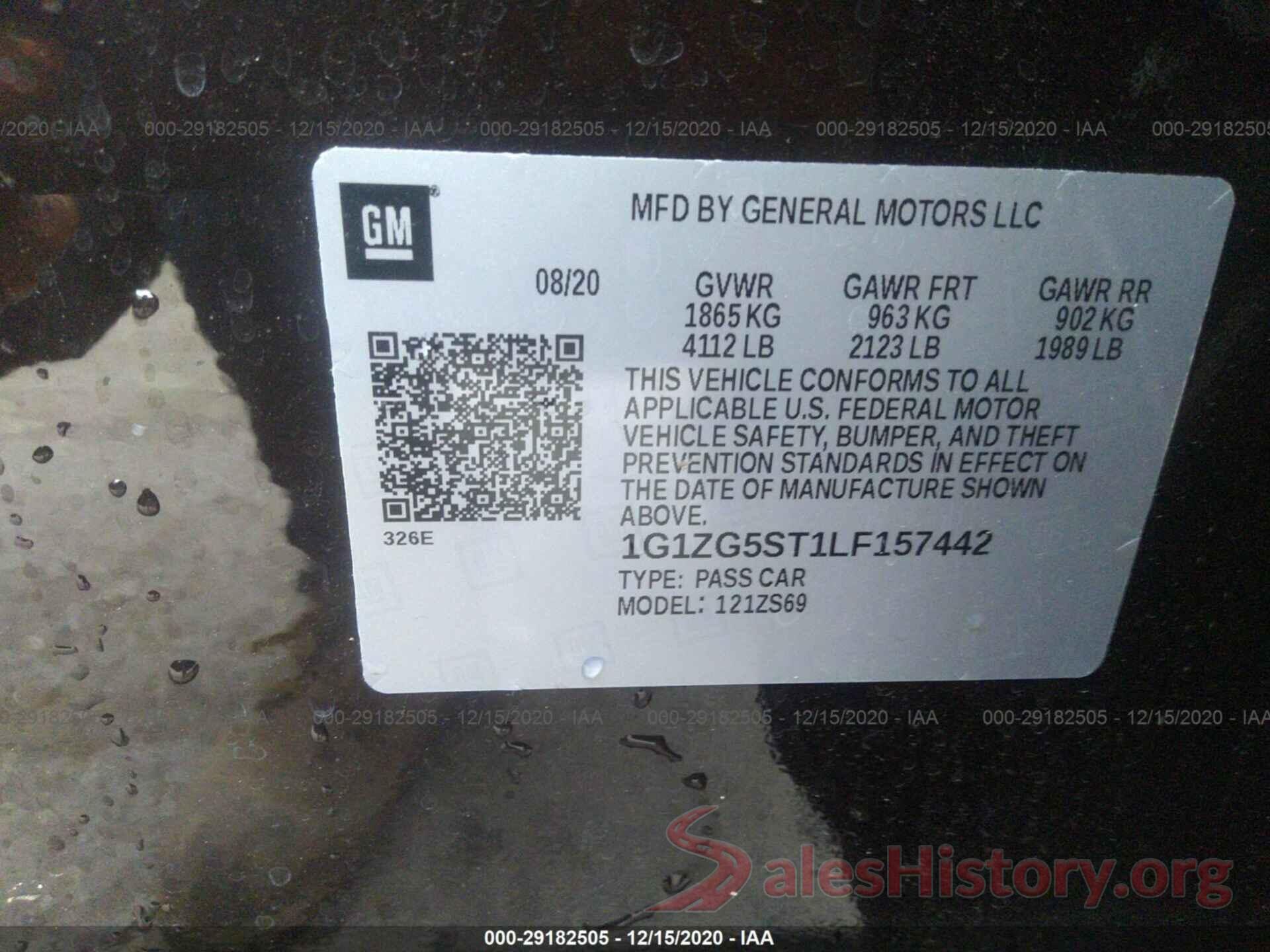 1G1ZG5ST1LF157442 2020 CHEVROLET MALIBU