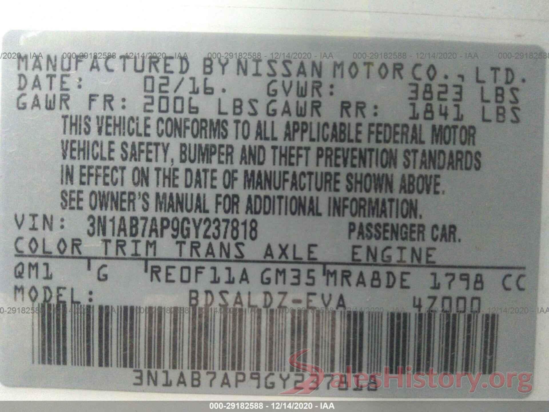 3N1AB7AP9GY237818 2016 NISSAN SENTRA