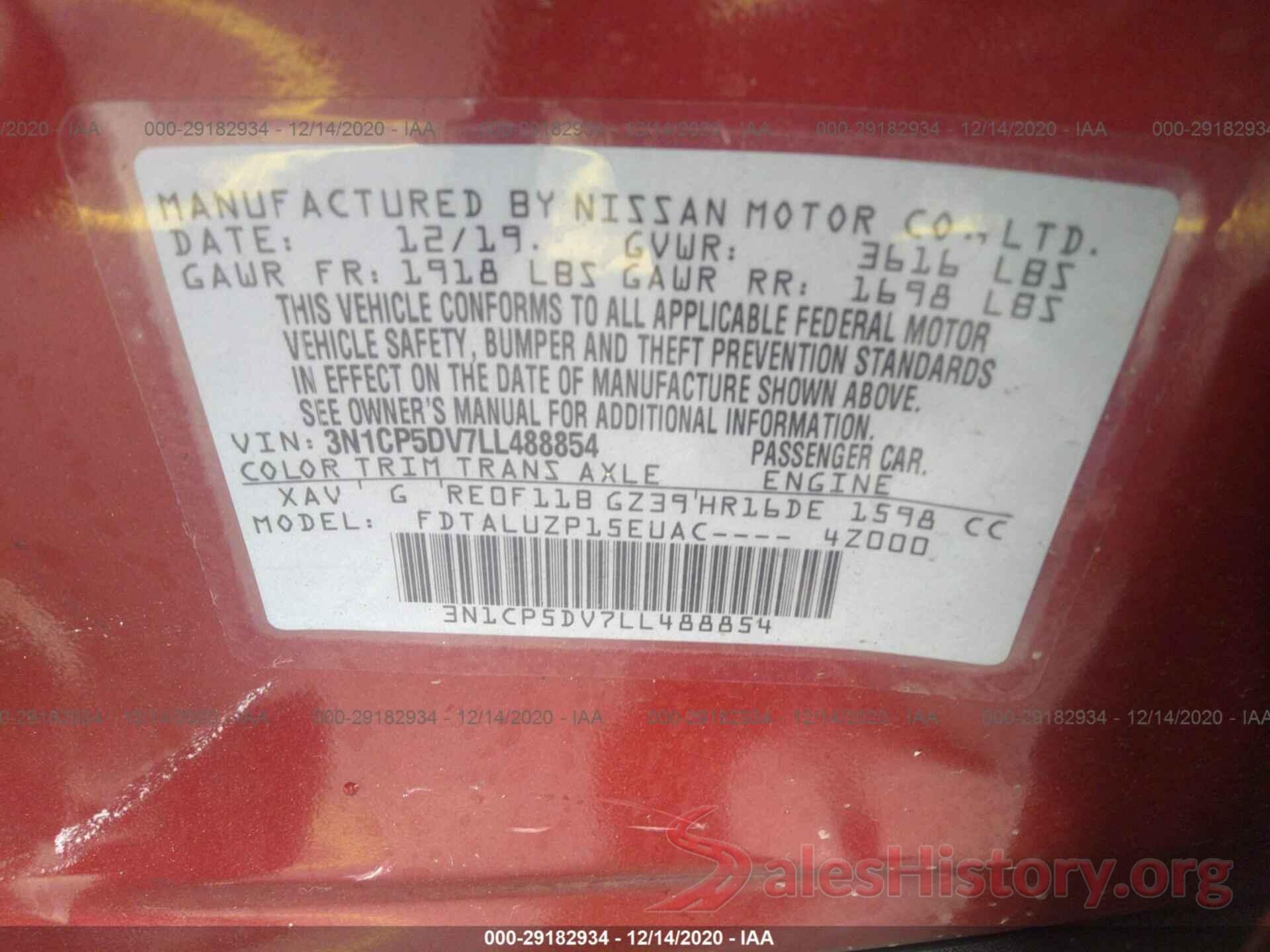 3N1CP5DV7LL488854 2020 NISSAN KICKS