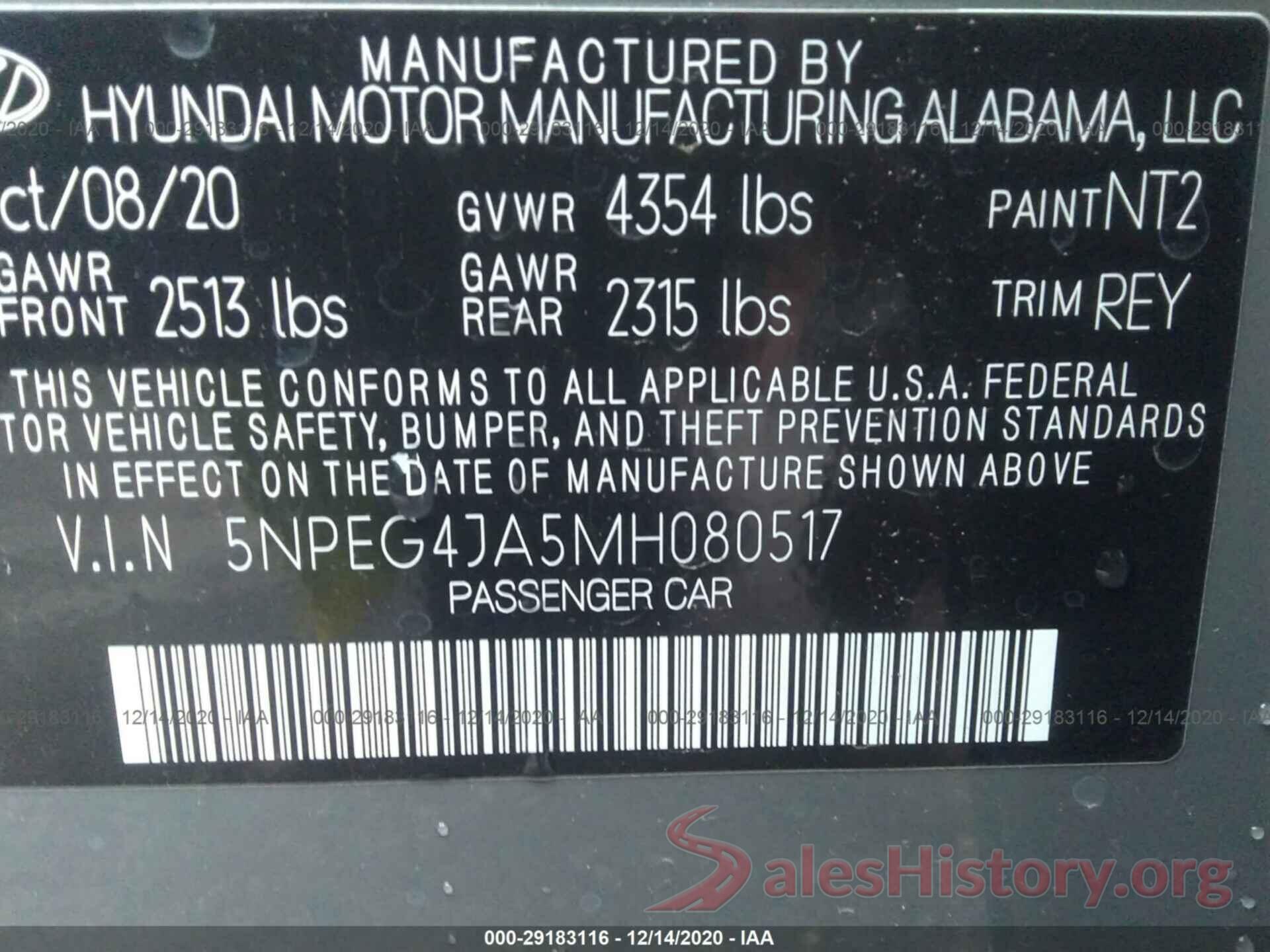 5NPEG4JA5MH080517 2021 HYUNDAI SONATA