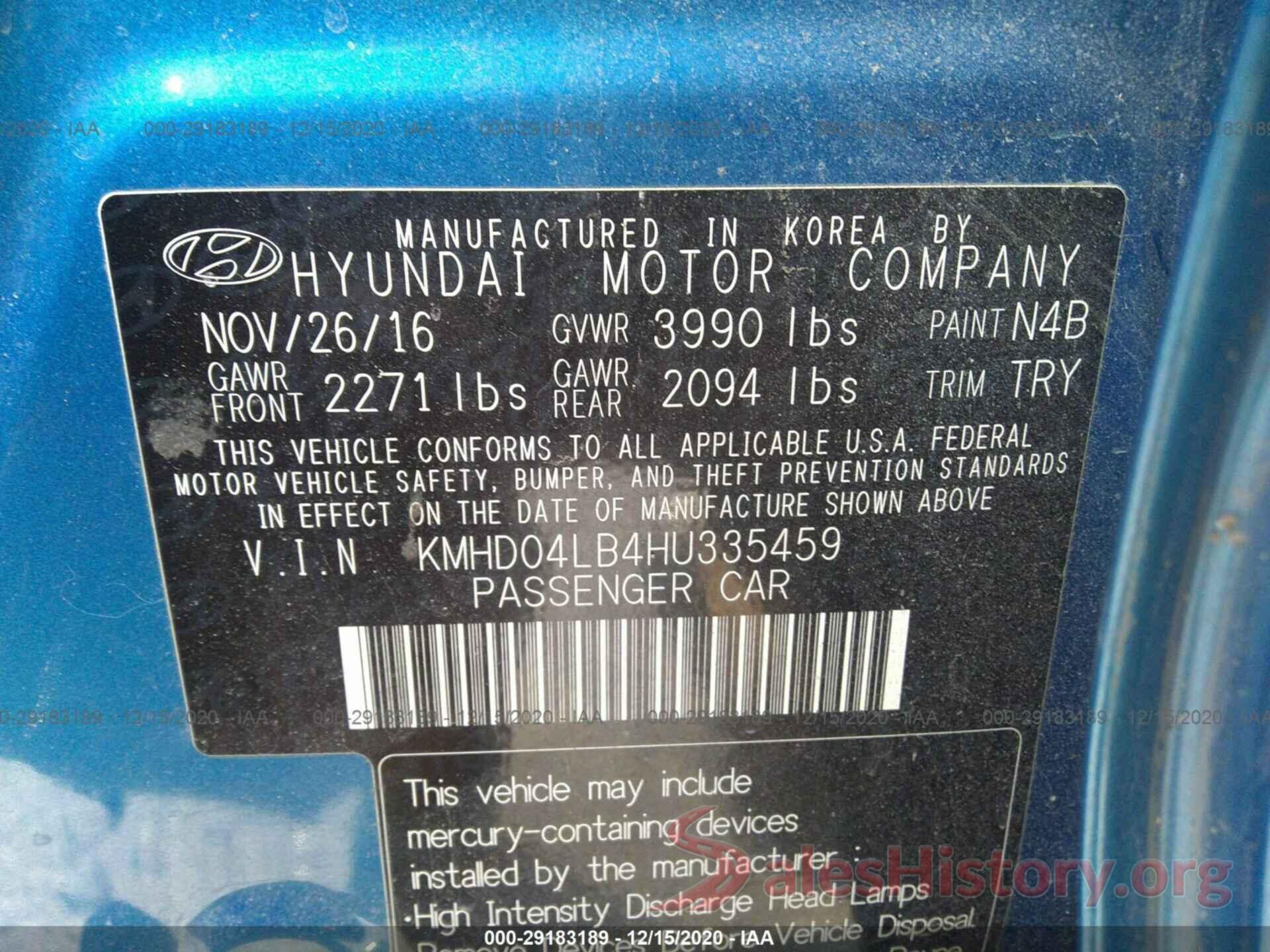 KMHD04LB4HU335459 2017 HYUNDAI ELANTRA