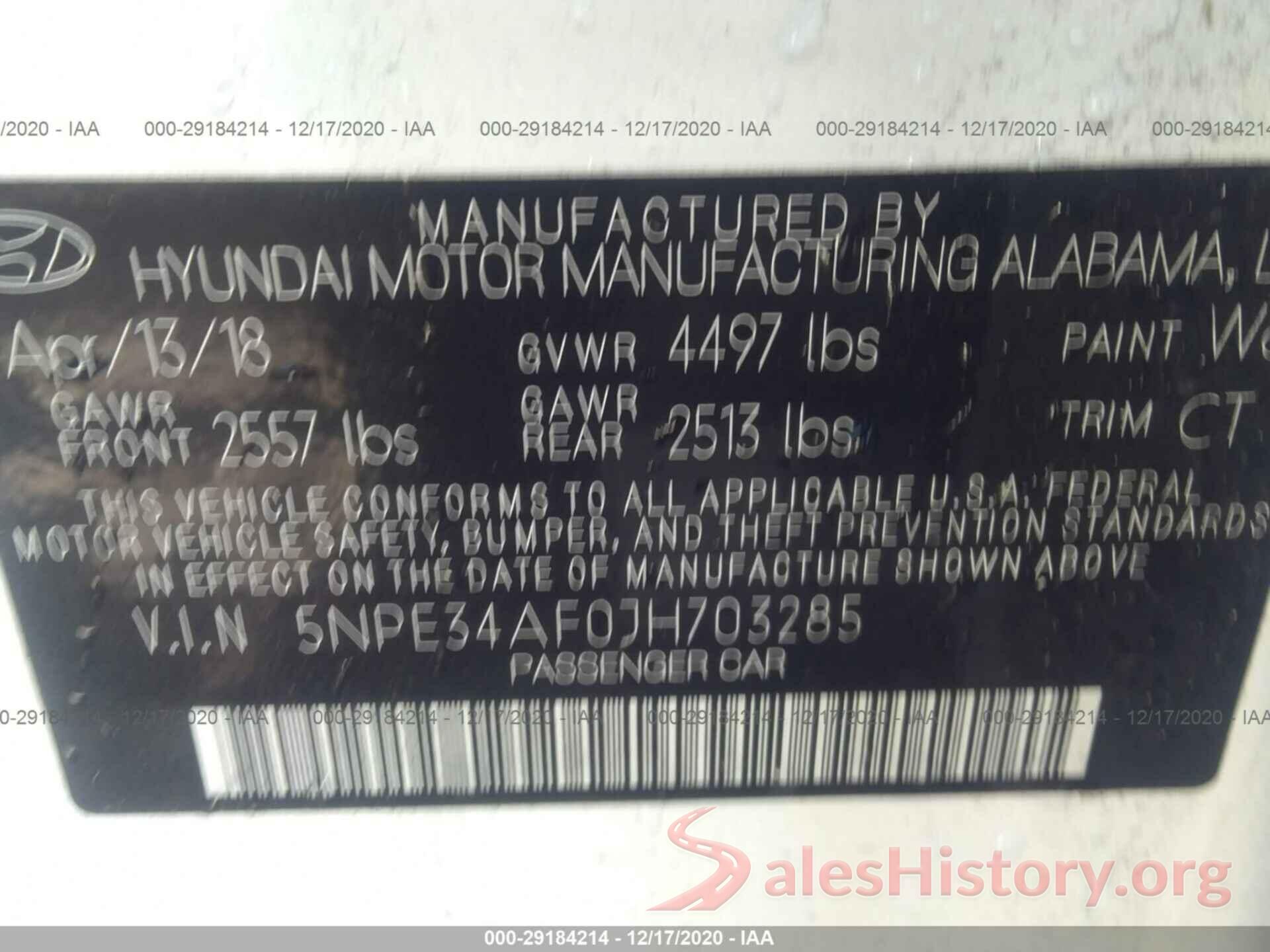 5NPE34AF0JH703285 2018 HYUNDAI SONATA