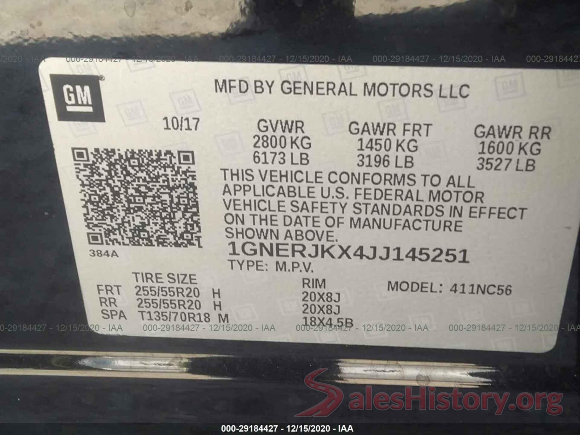 1GNERJKX4JJ145251 2018 CHEVROLET TRAVERSE