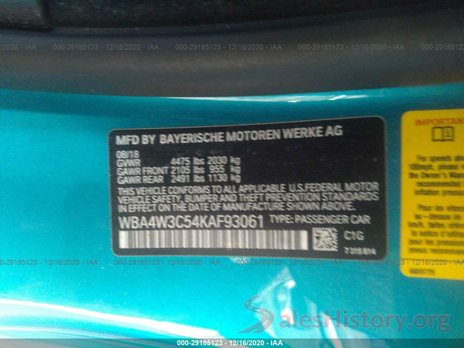 WBA4W3C54KAF93061 2019 BMW 4 SERIES