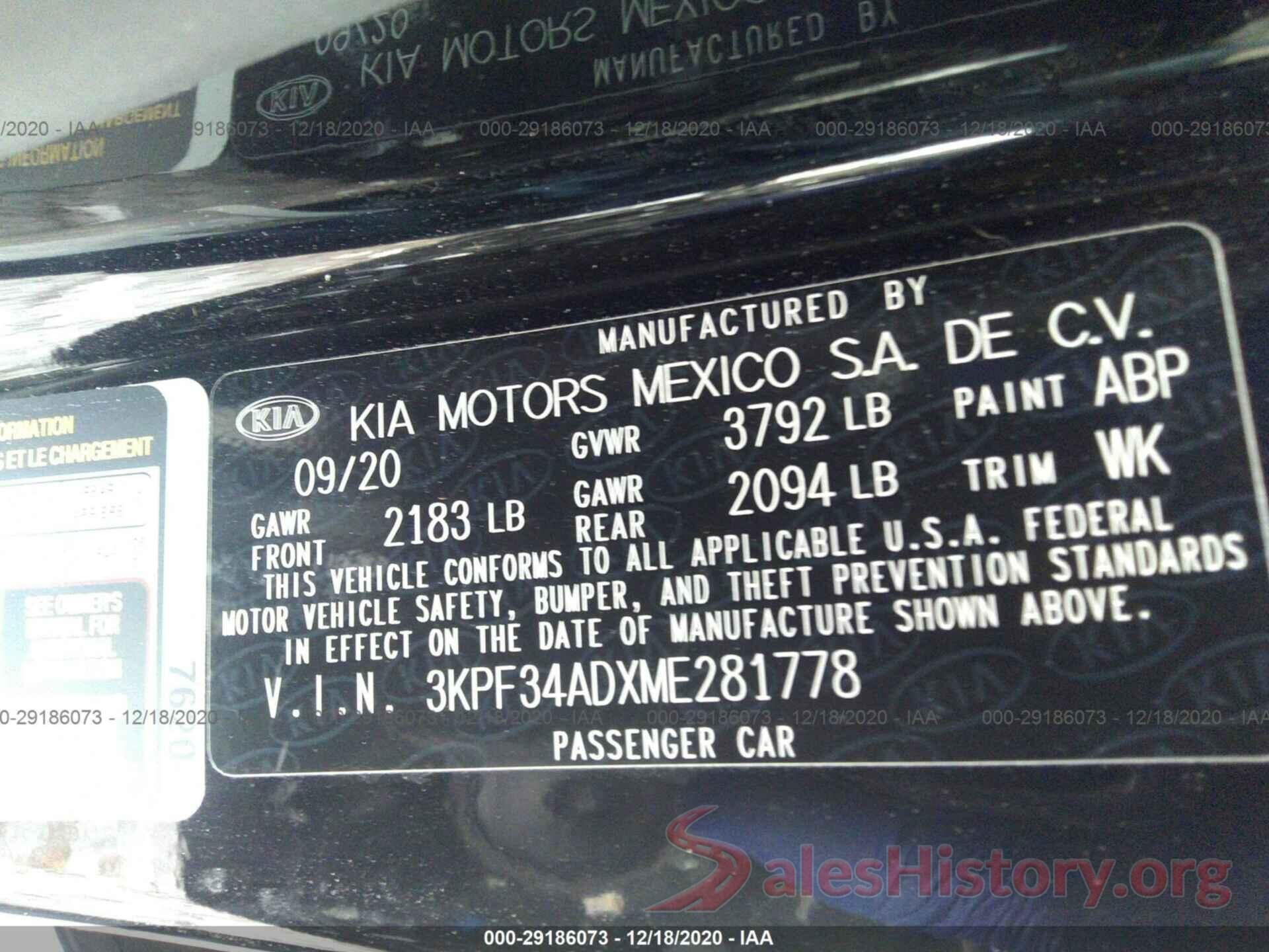 3KPF34ADXME281778 2021 KIA FORTE