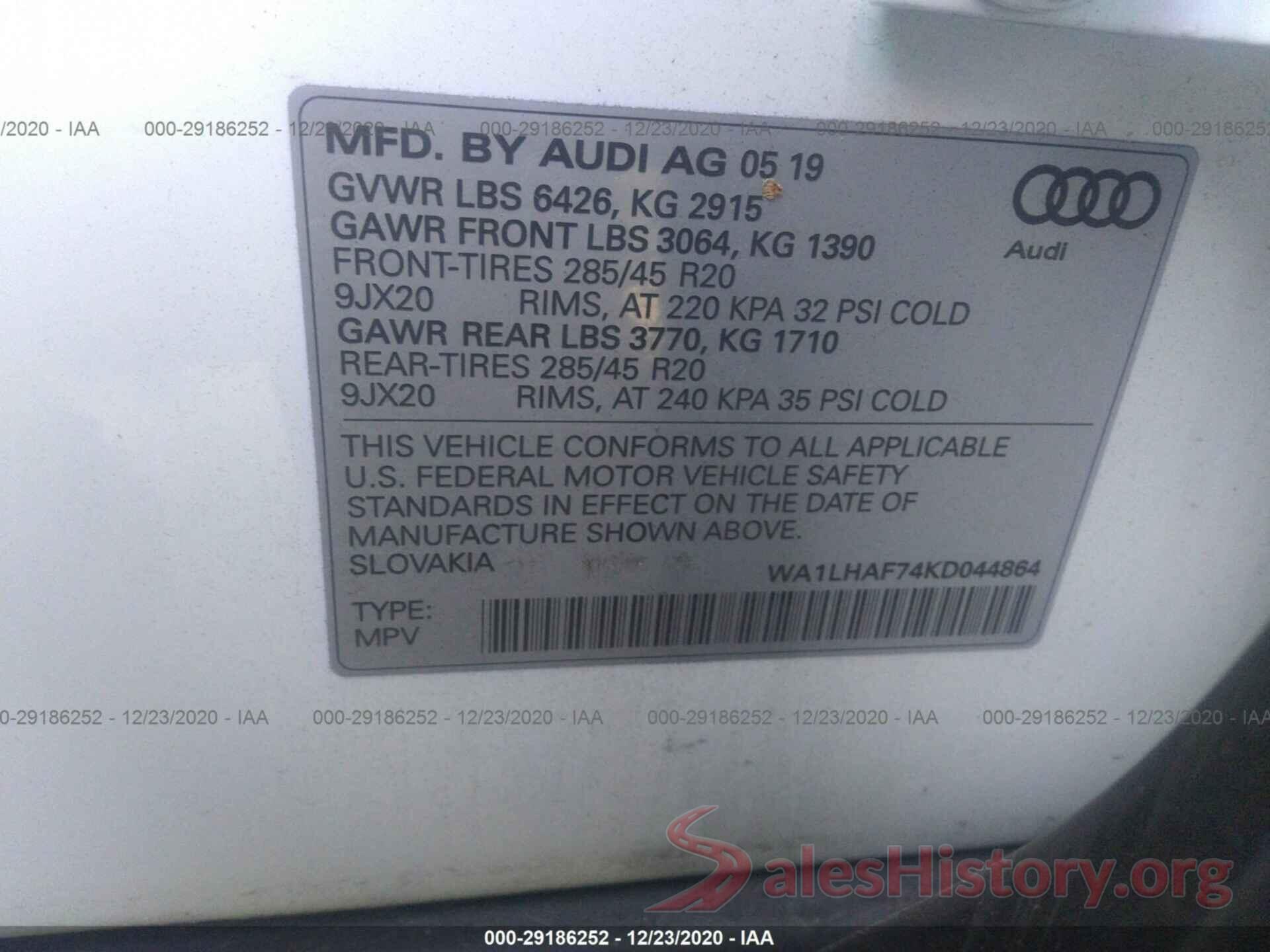 WA1LHAF74KD044864 2019 AUDI Q7