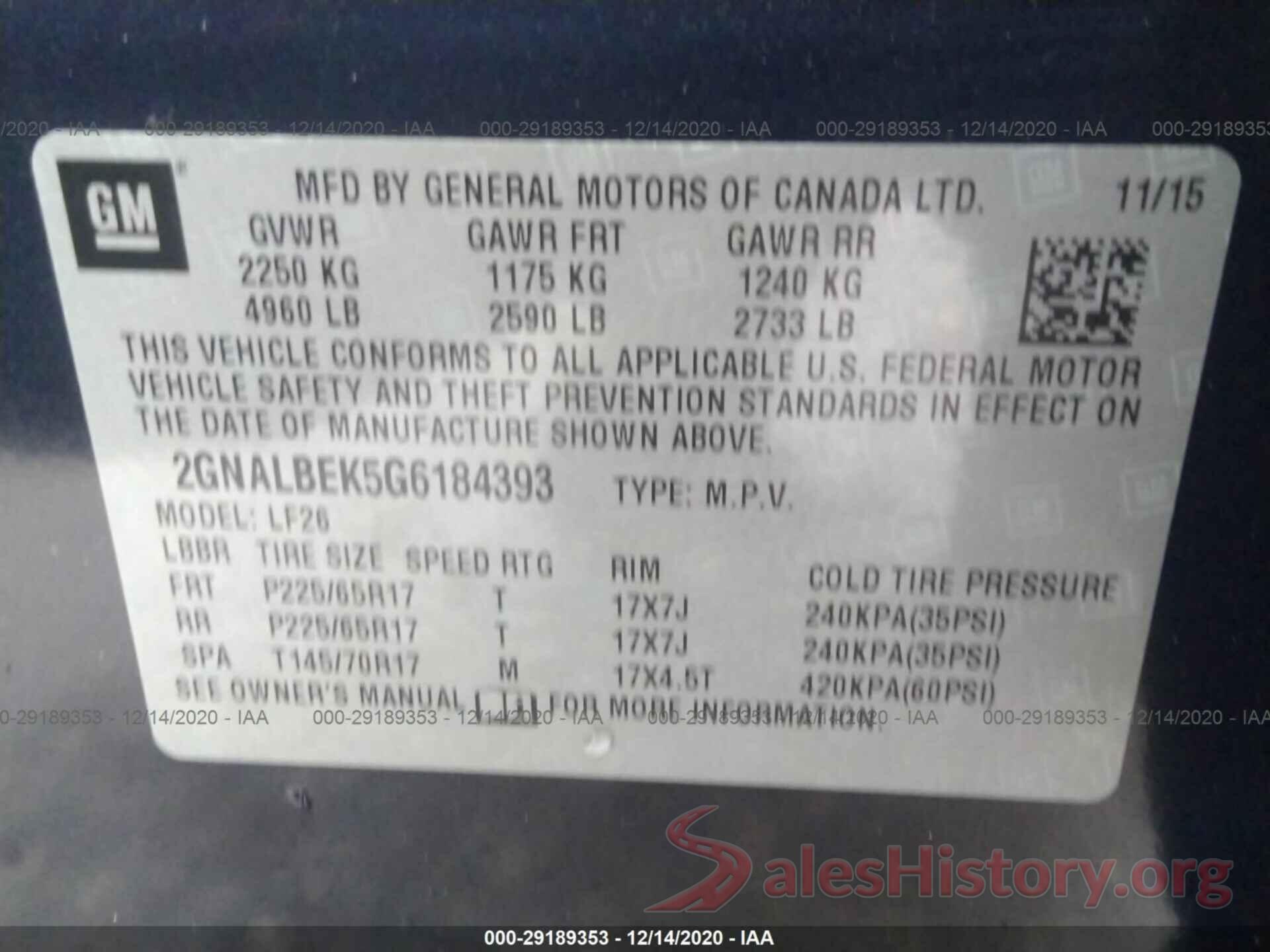 2GNALBEK5G6184393 2016 CHEVROLET EQUINOX