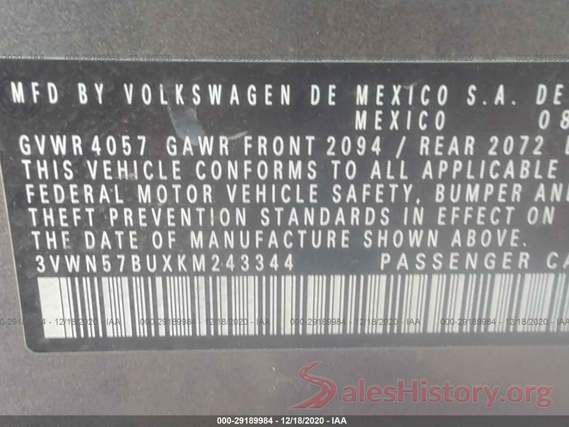 3VWN57BUXKM243344 2019 VOLKSWAGEN JETTA