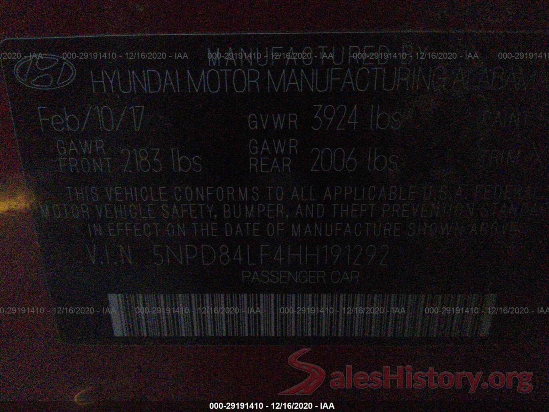 5NPD84LF4HH191292 2017 HYUNDAI ELANTRA