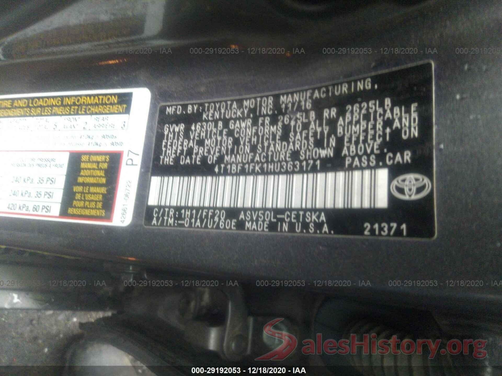 4T1BF1FK1HU363171 2017 TOYOTA CAMRY