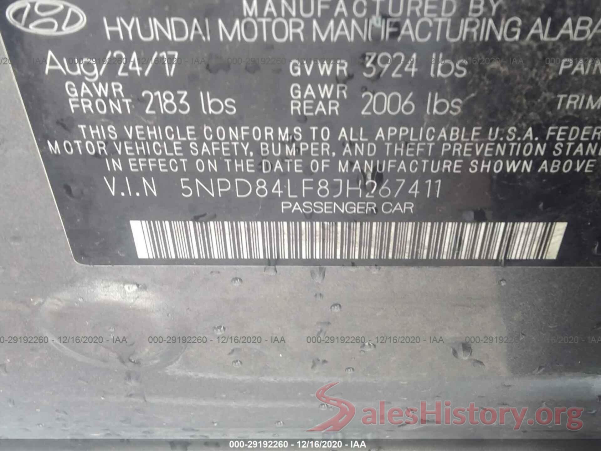 5NPD84LF8JH267411 2018 HYUNDAI ELANTRA