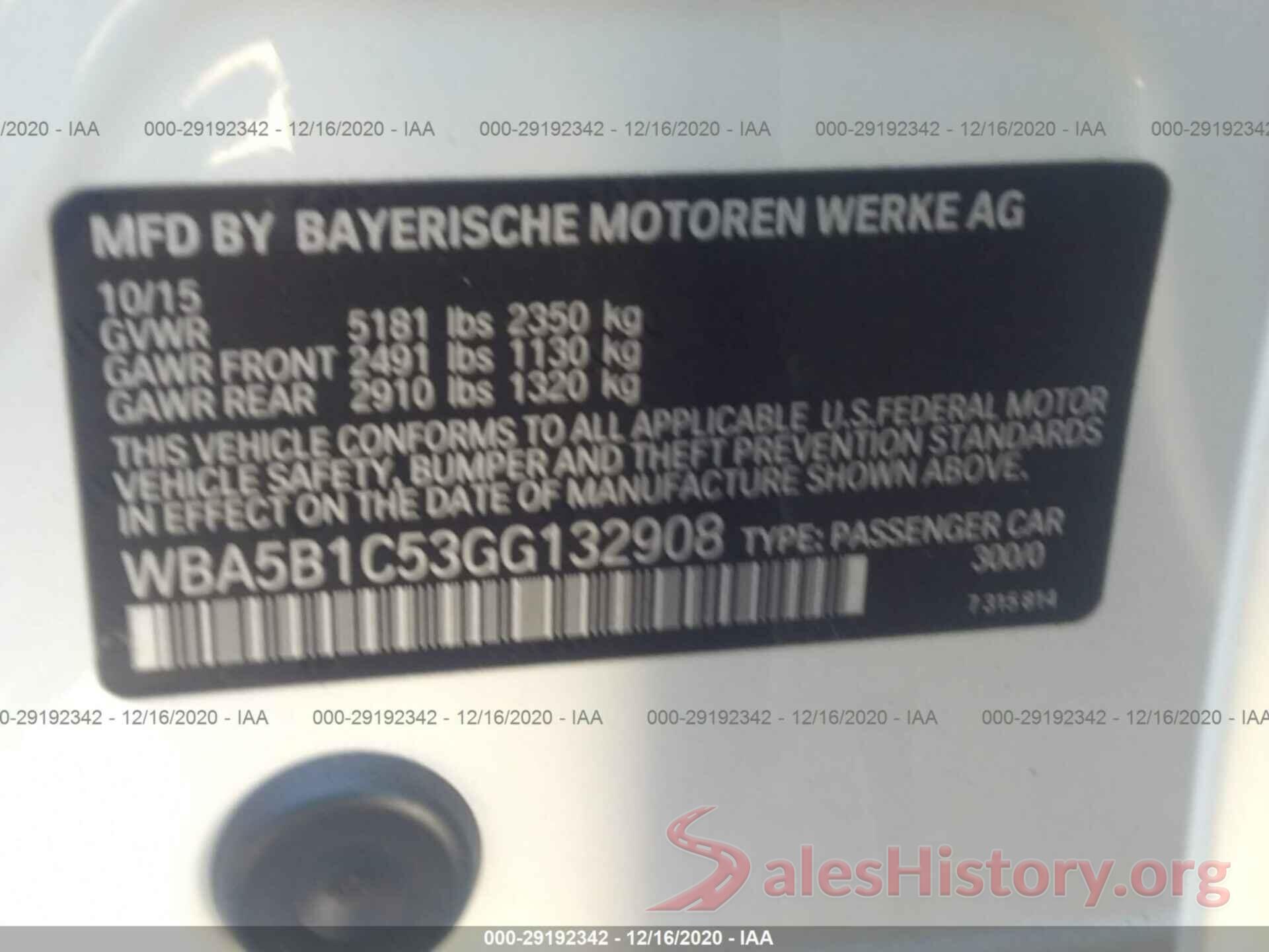 WBA5B1C53GG132908 2016 BMW 5 SERIES