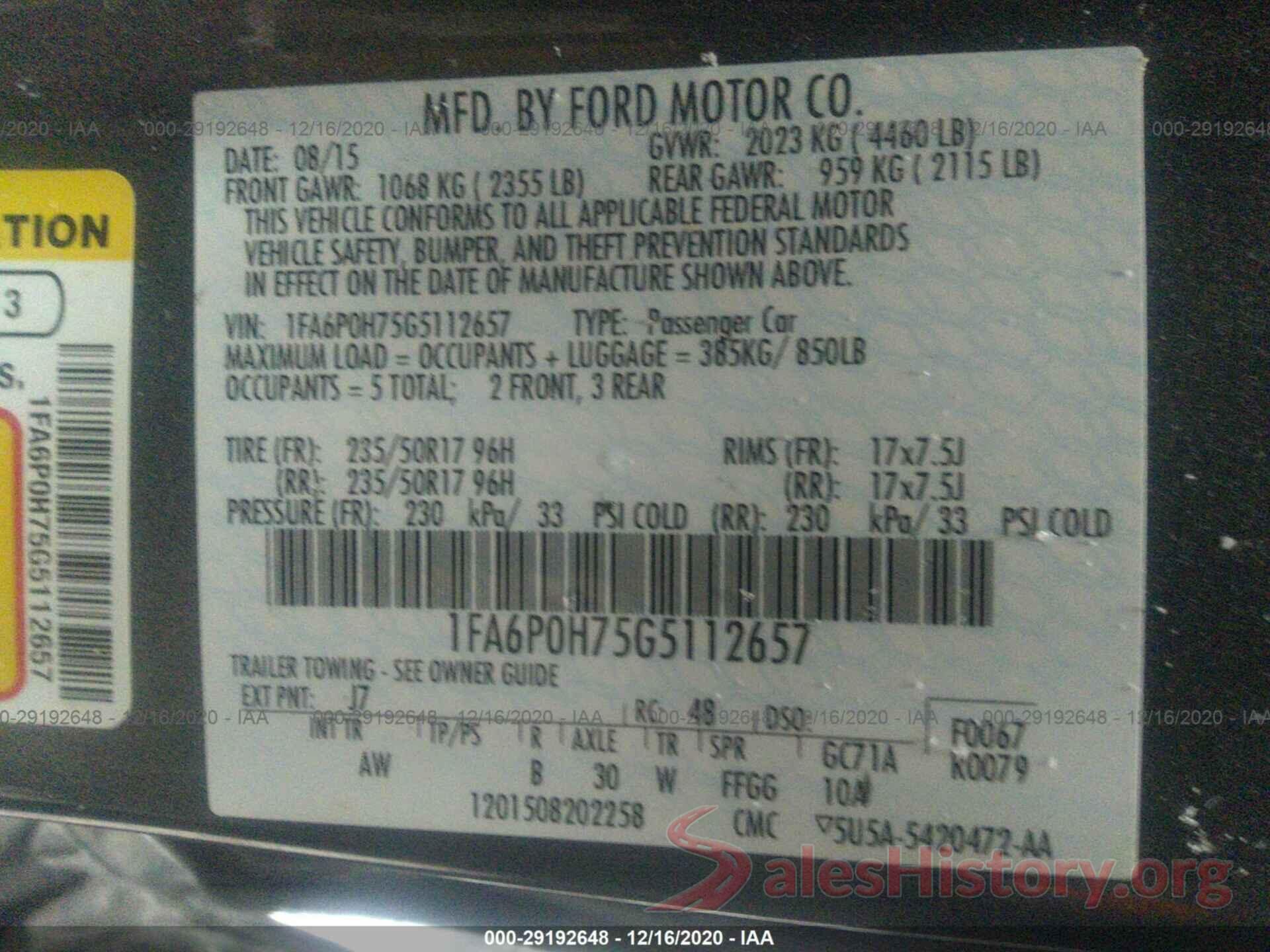 1FA6P0H75G5112657 2016 FORD FUSION