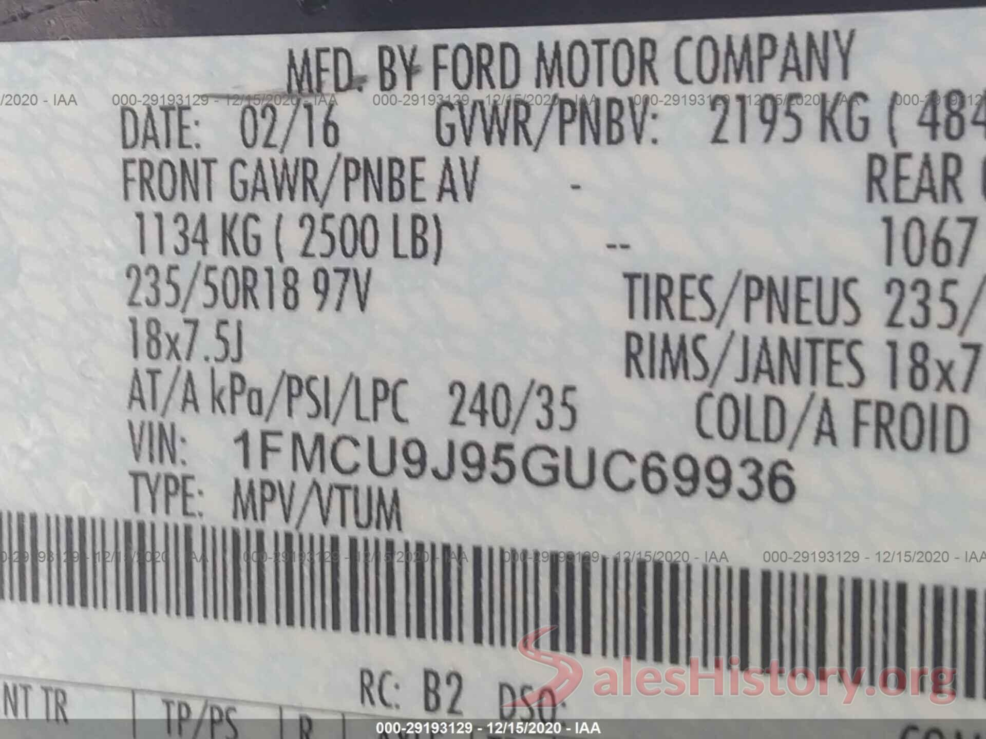 1FMCU9J95GUC69936 2016 FORD ESCAPE