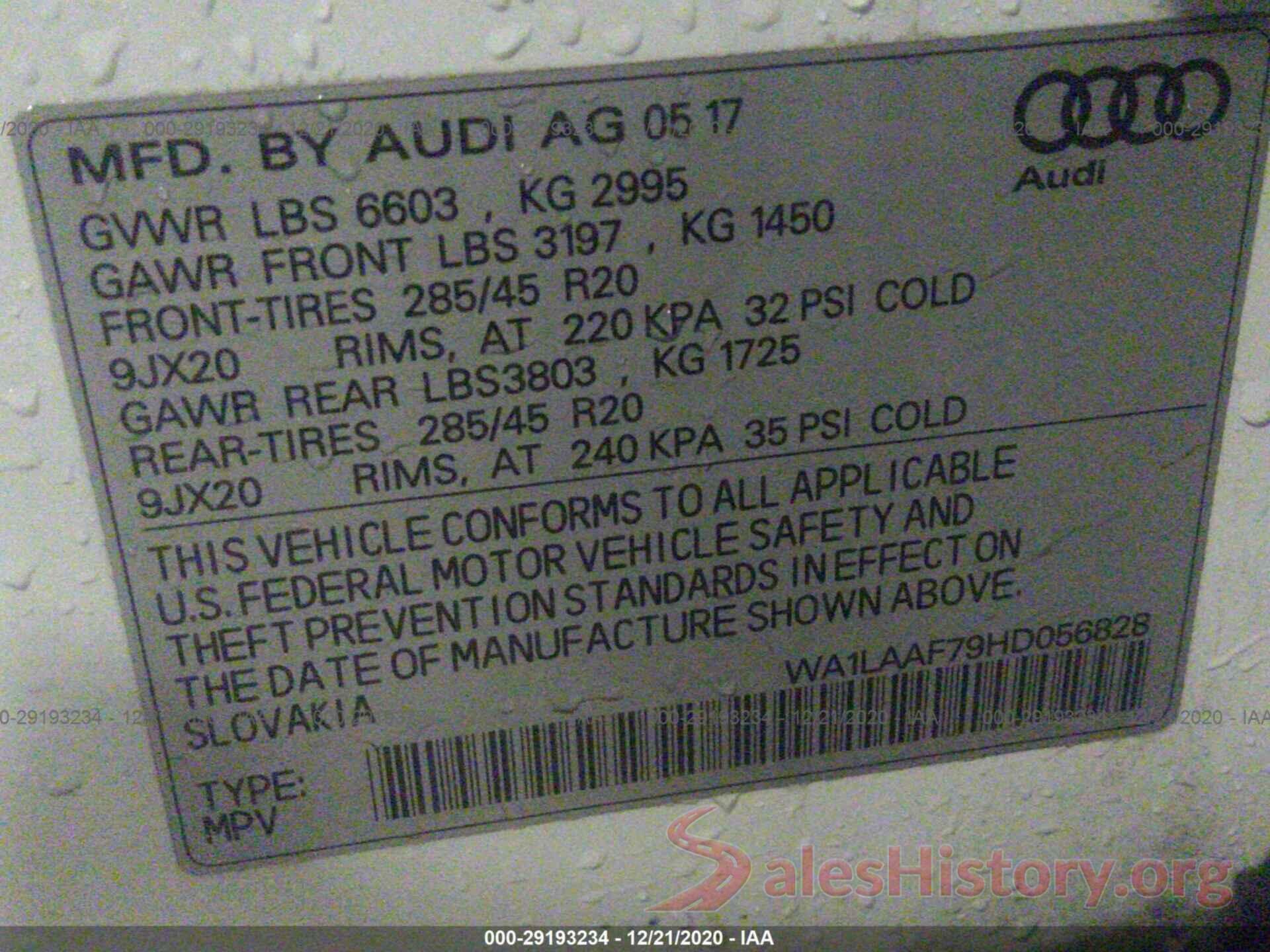 WA1LAAF79HD056828 2017 AUDI Q7