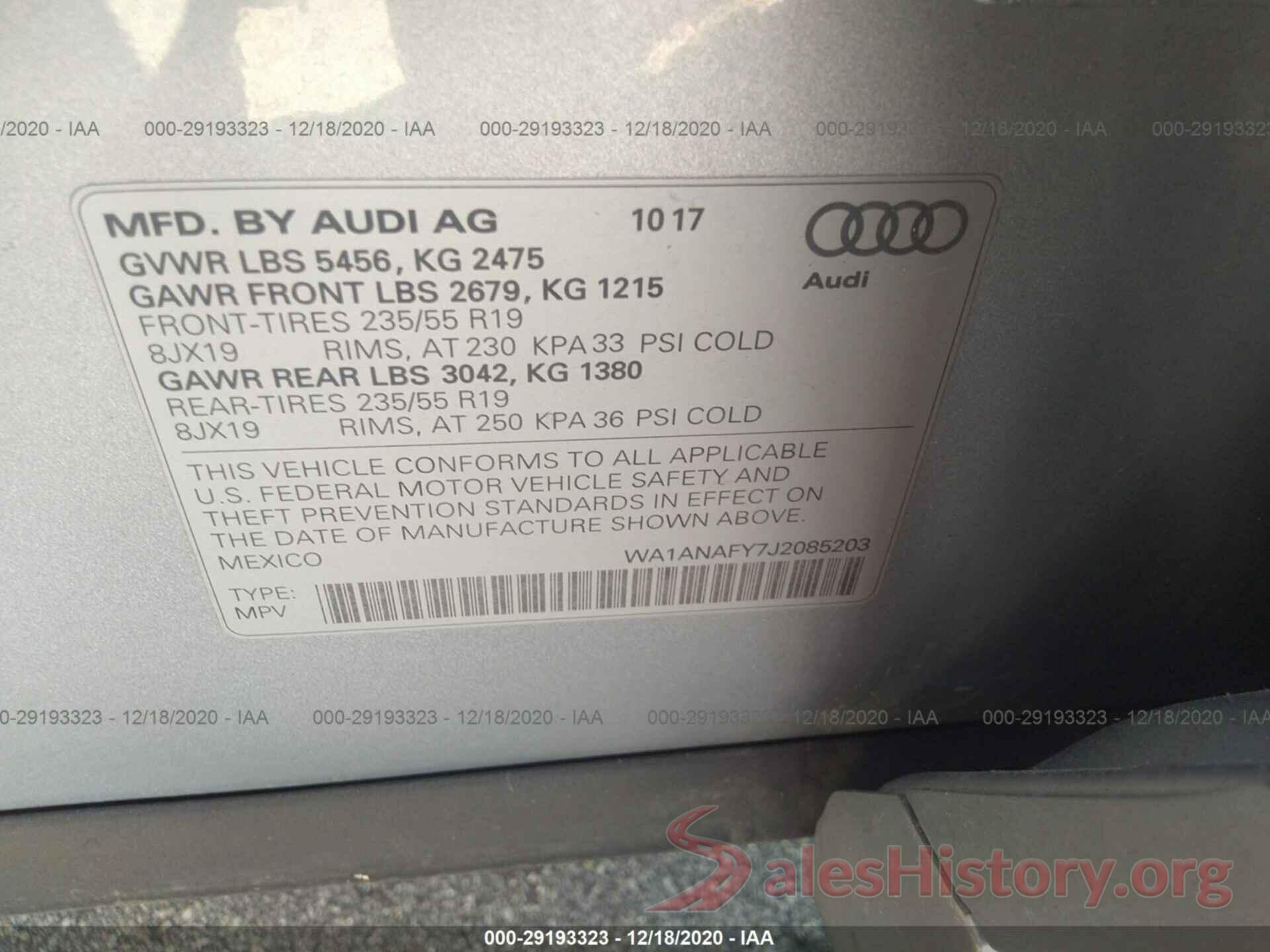 WA1ANAFY7J2085203 2018 AUDI Q5