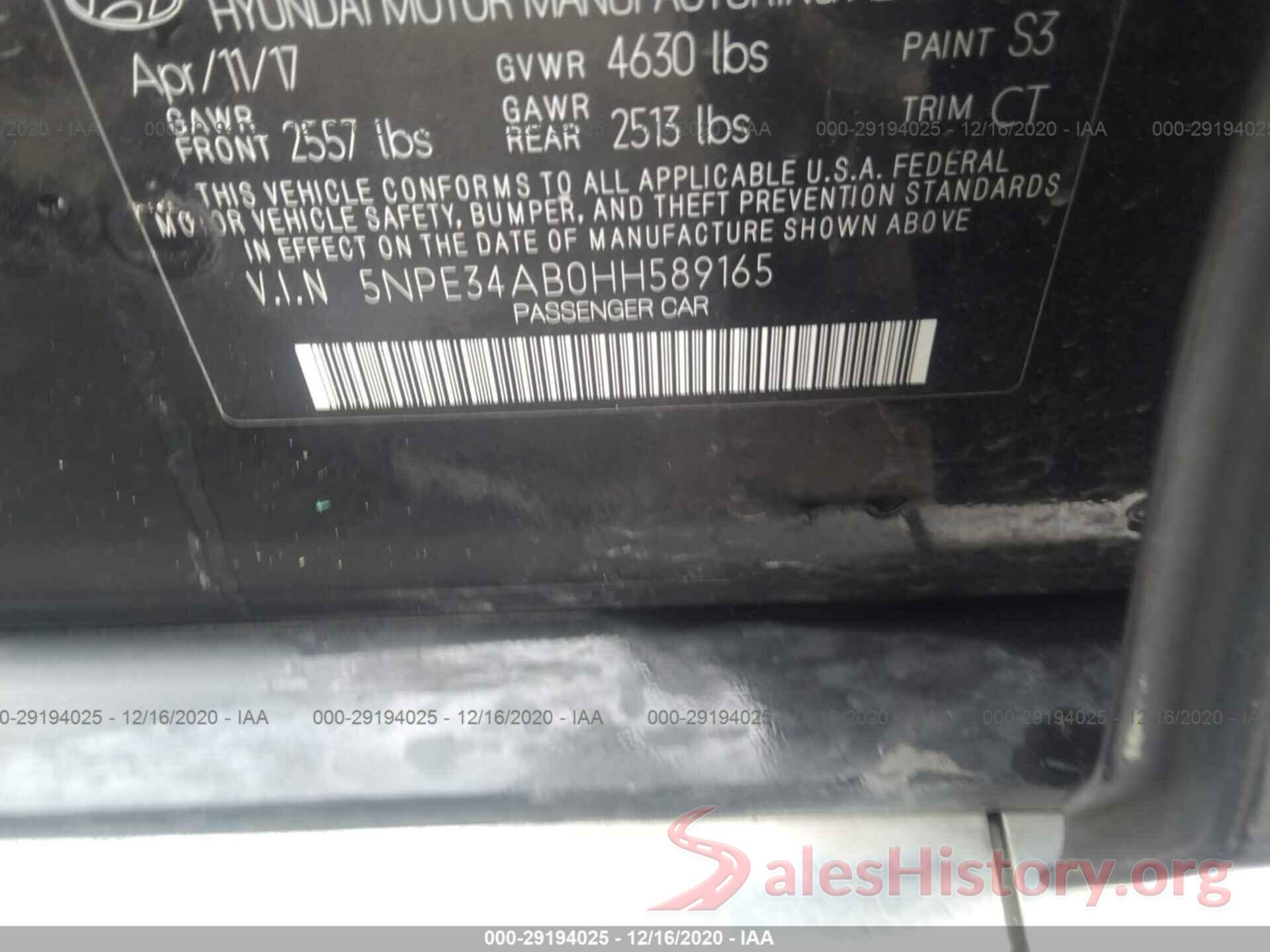 5NPE34AB0HH589165 2017 HYUNDAI SONATA