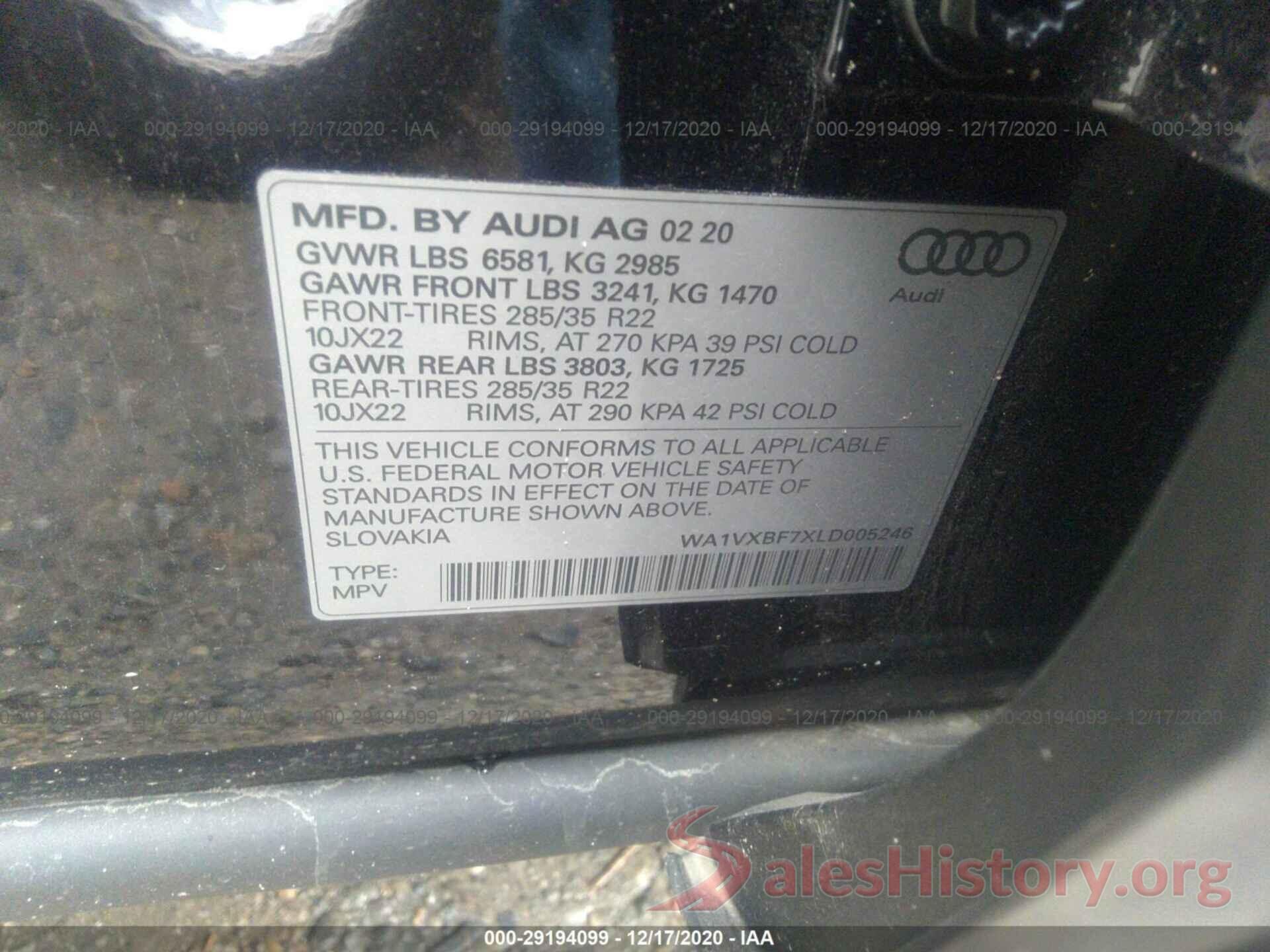 WA1VXBF7XLD005246 2020 AUDI Q7