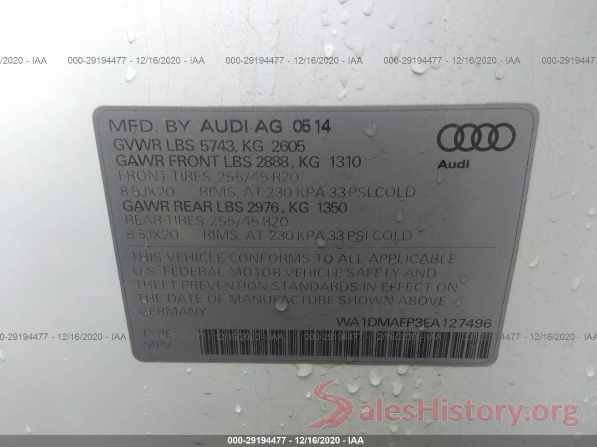 WA1DMAFP3EA127496 2014 AUDI Q5