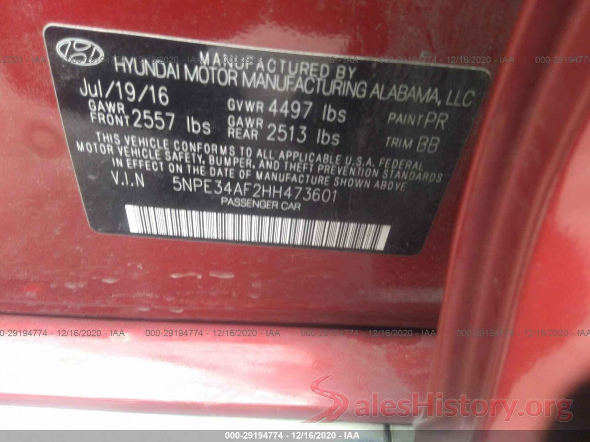 5NPE34AF2HH473601 2017 HYUNDAI SONATA