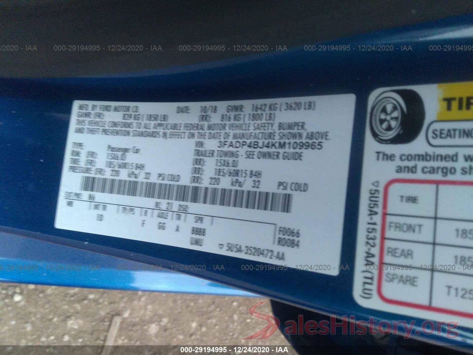 3FADP4BJ4KM109965 2019 FORD FIESTA