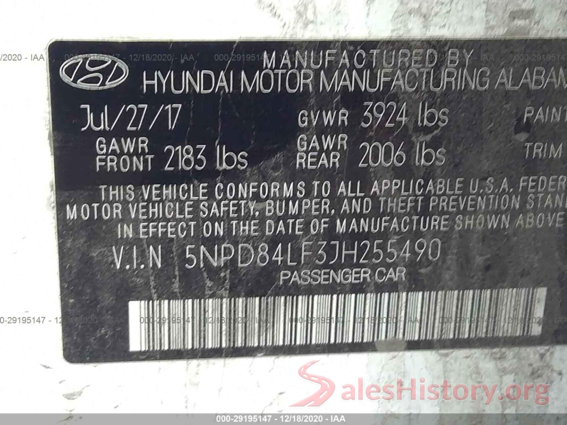 5NPD84LF3JH255490 2018 HYUNDAI ELANTRA