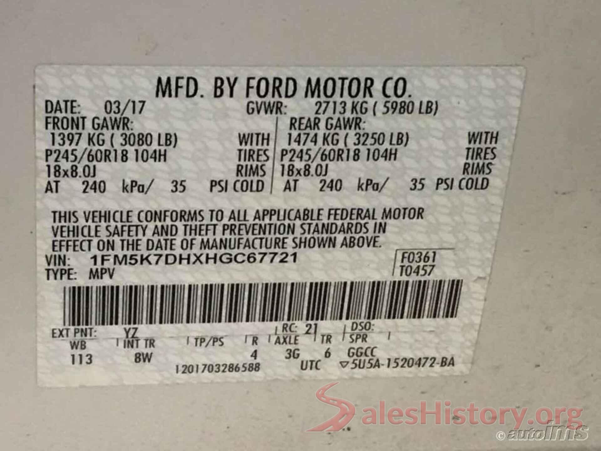 1FM5K7DHXHGC67721 2017 FORD EXPLORER