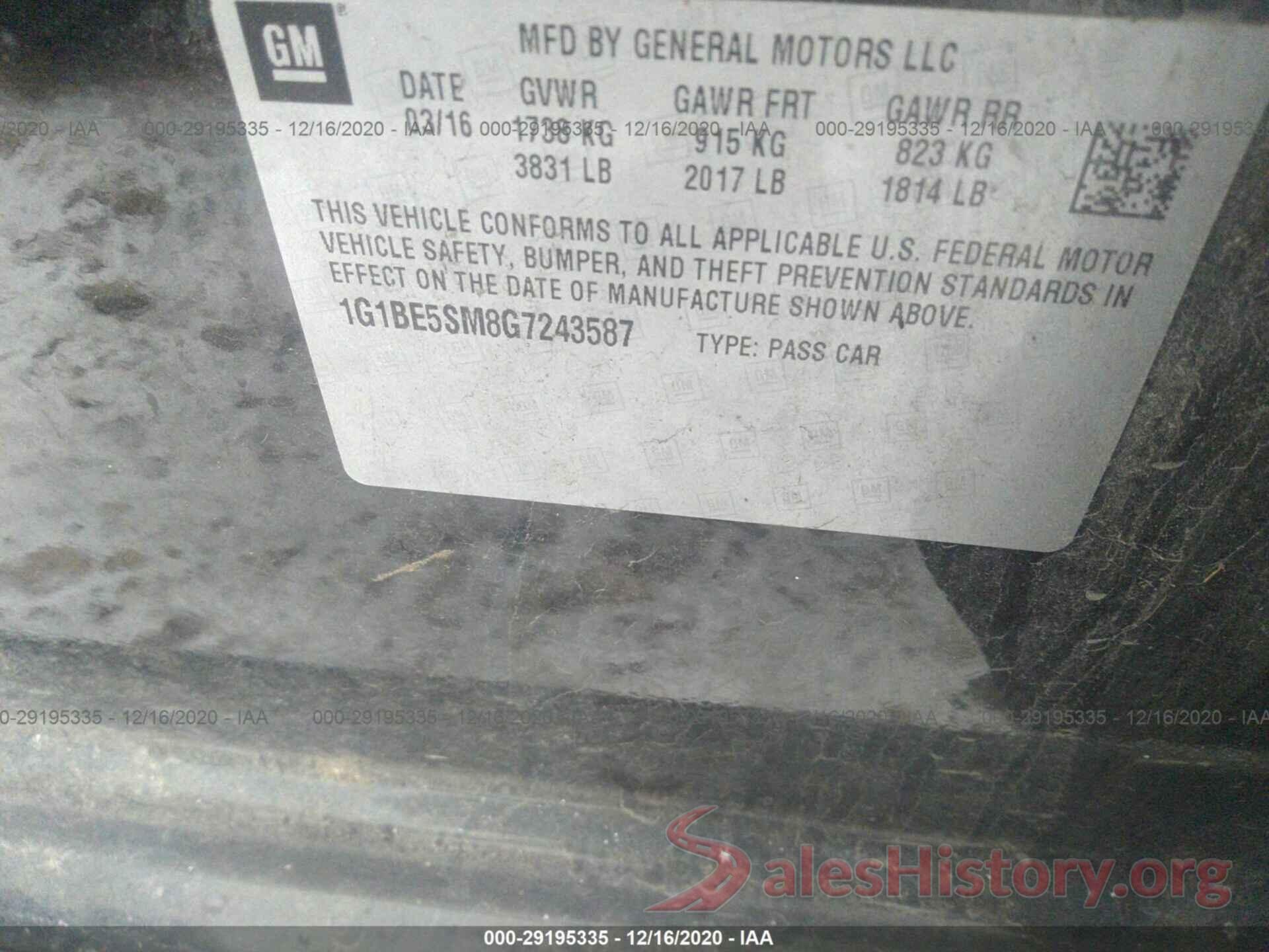 1G1BE5SM8G7243587 2016 CHEVROLET CRUZE