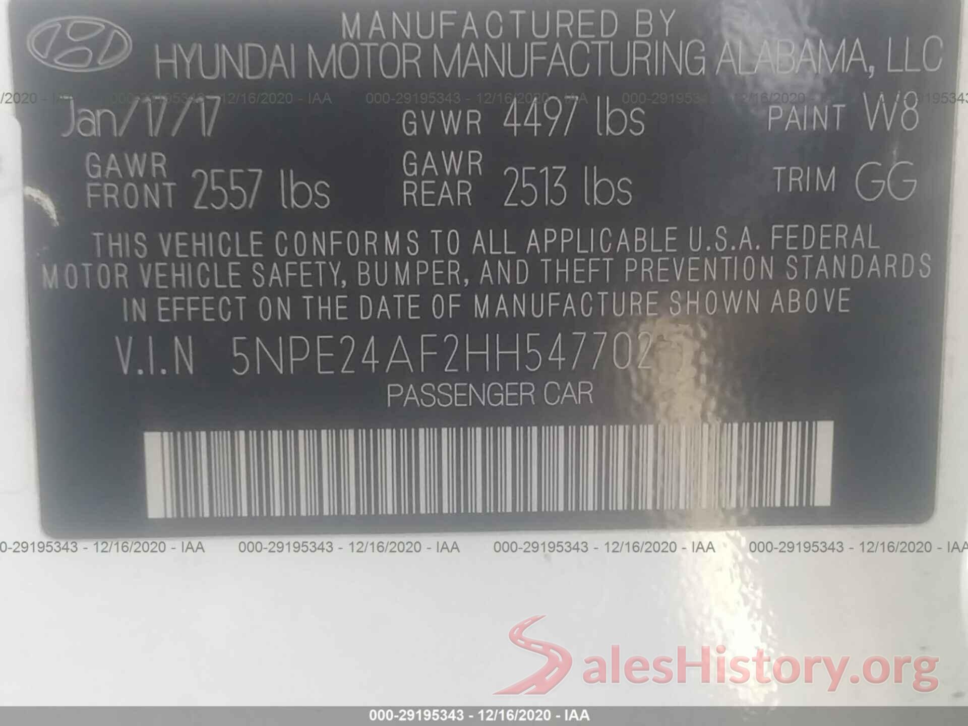 5NPE24AF2HH547702 2017 HYUNDAI SONATA