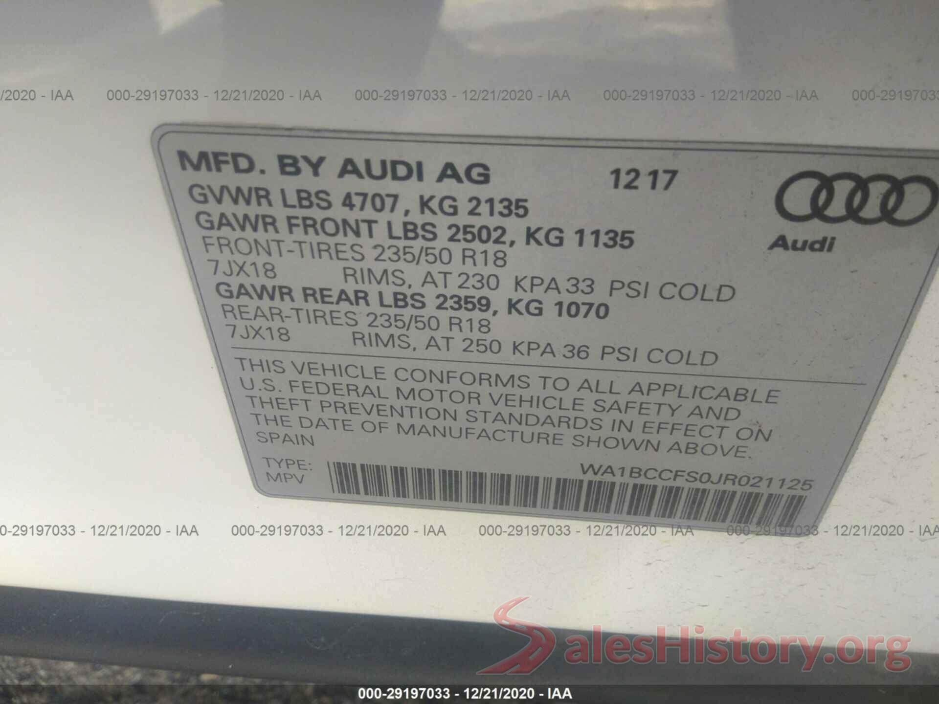 WA1BCCFS0JR021125 2018 AUDI Q3