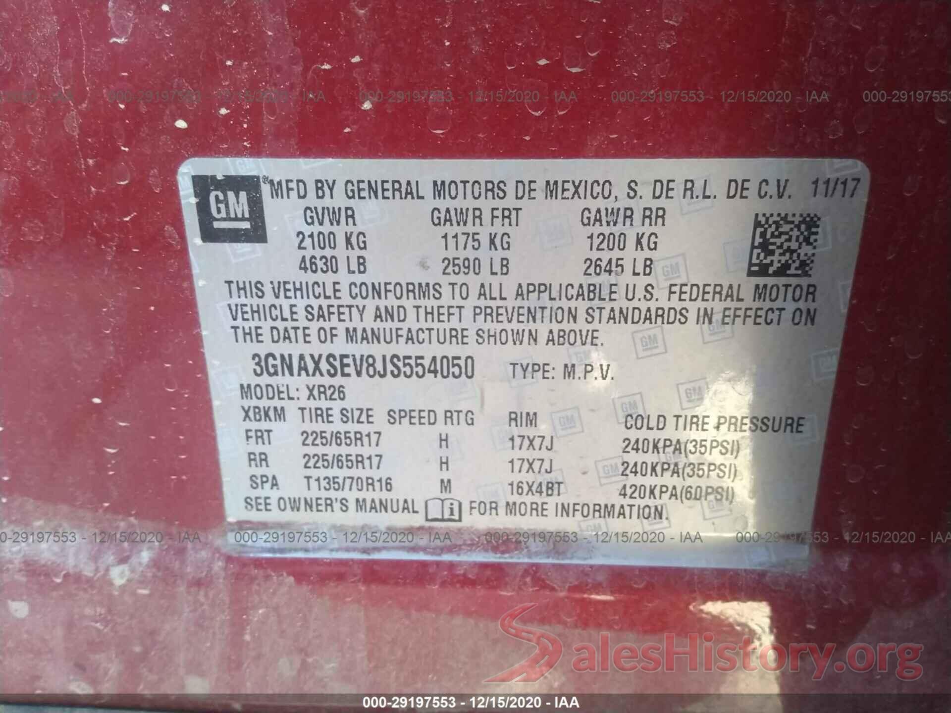 3GNAXSEV8JS554050 2018 CHEVROLET EQUINOX