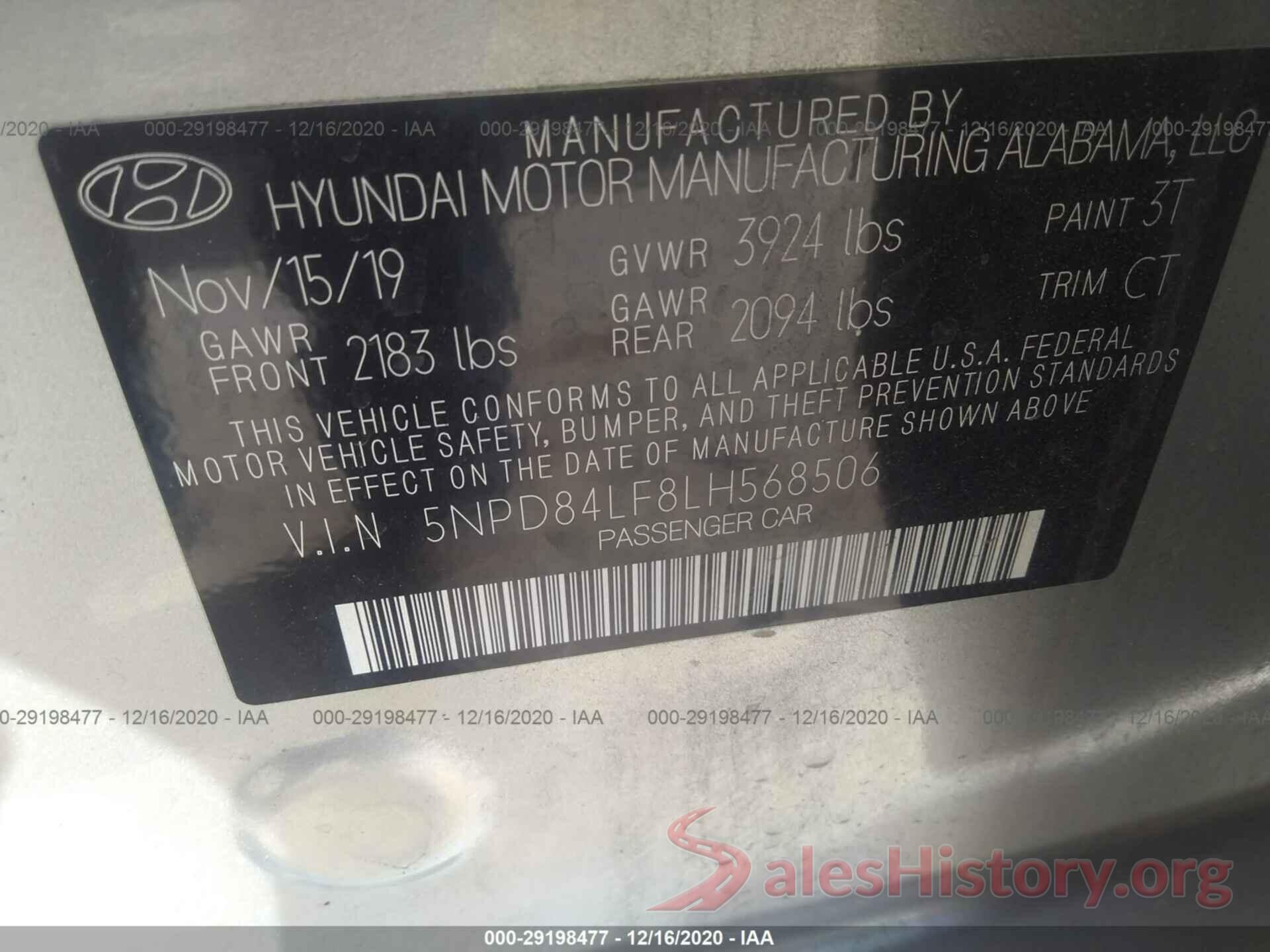 5NPD84LF8LH568506 2020 HYUNDAI ELANTRA