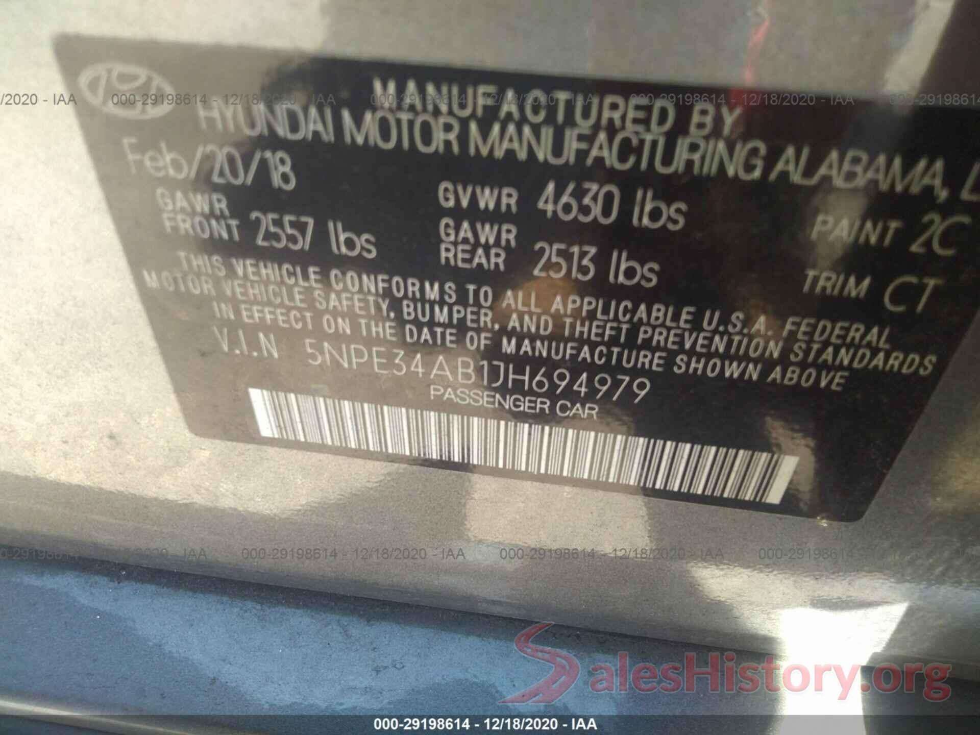 5NPE34AB1JH694979 2018 HYUNDAI SONATA