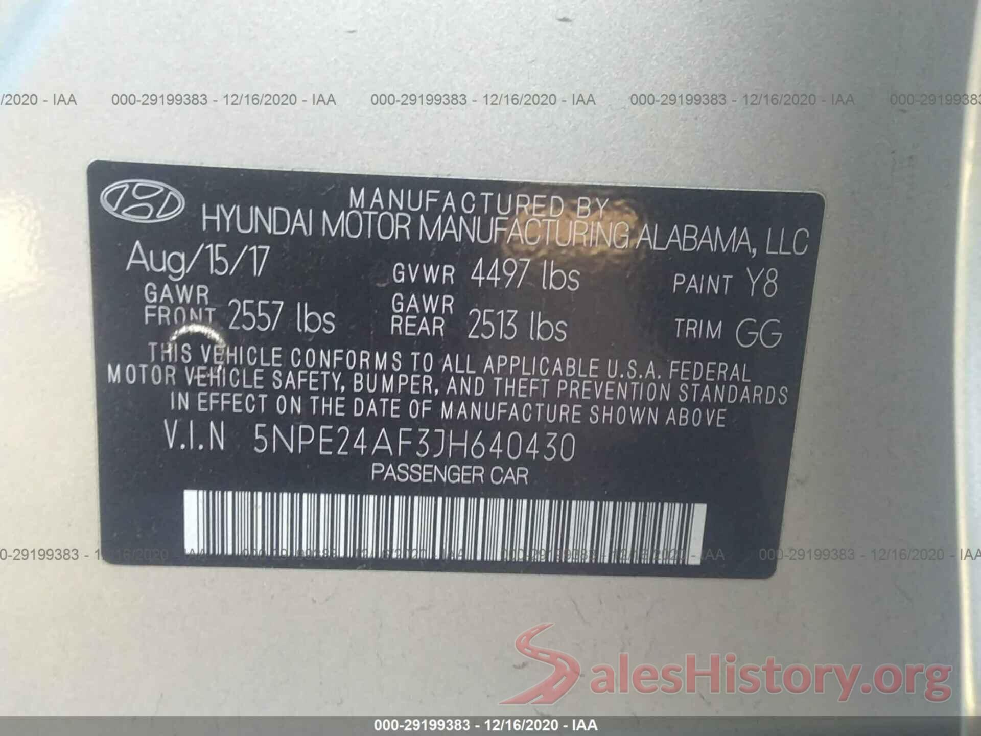 5NPE24AF3JH640430 2018 HYUNDAI SONATA