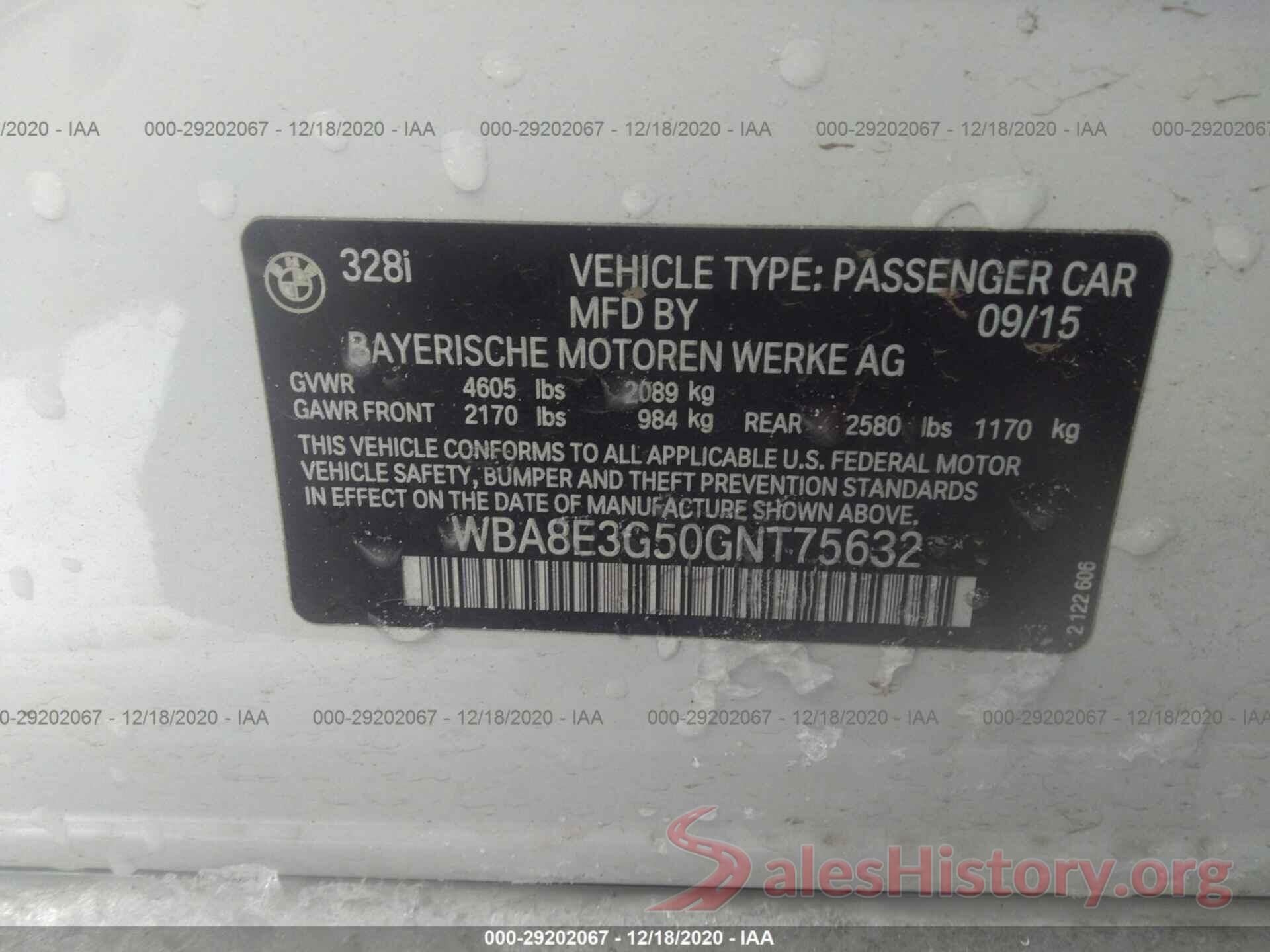 WBA8E3G50GNT75632 2016 BMW 3 SERIES