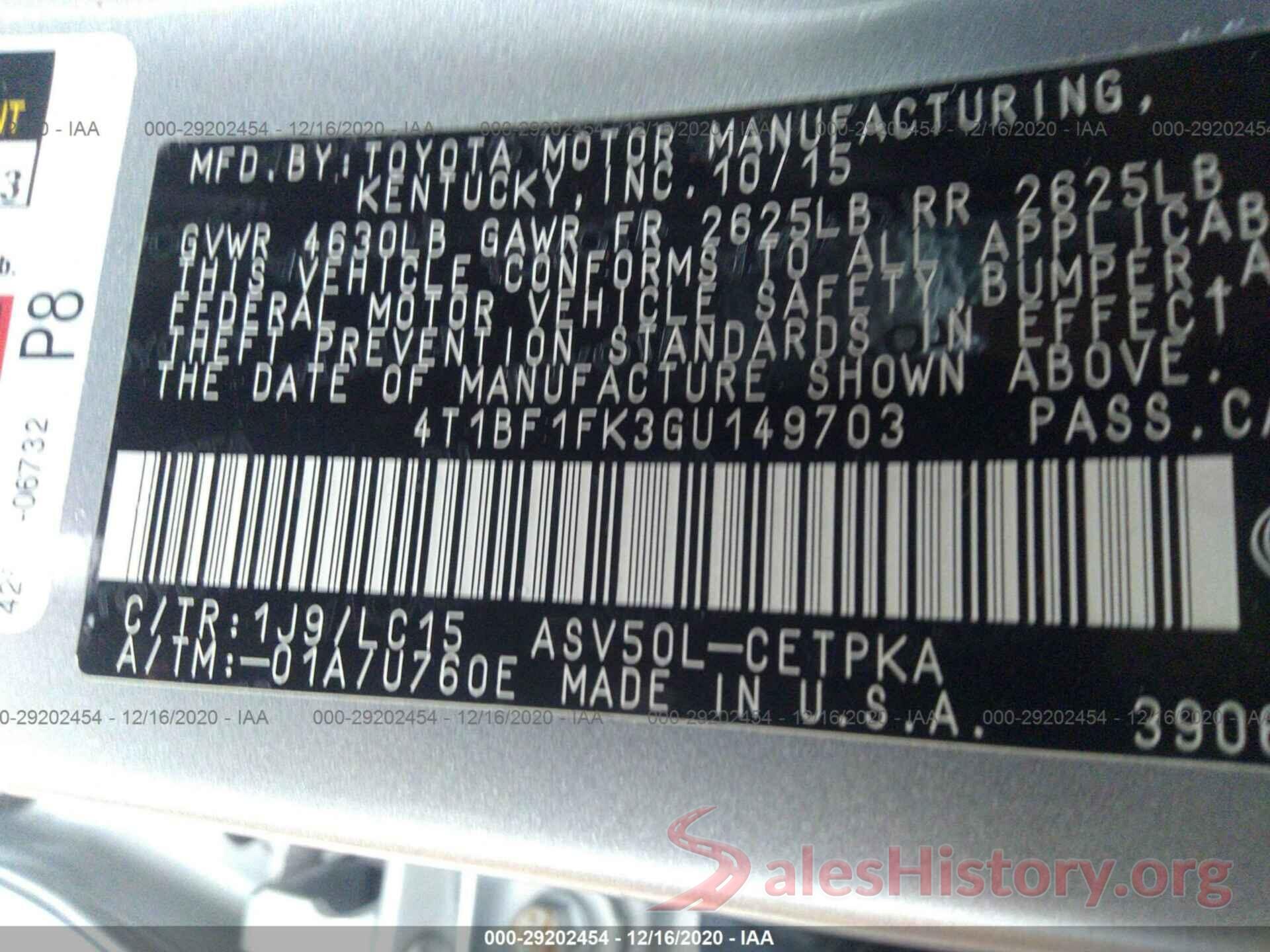 4T1BF1FK3GU149703 2016 TOYOTA CAMRY