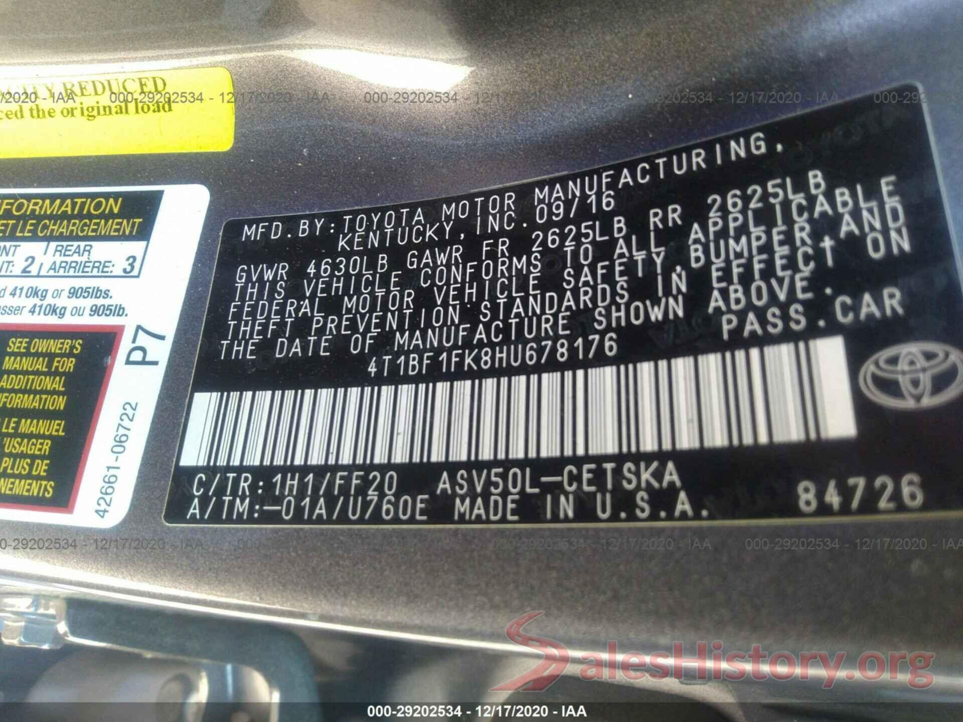 4T1BF1FK8HU678176 2017 TOYOTA CAMRY