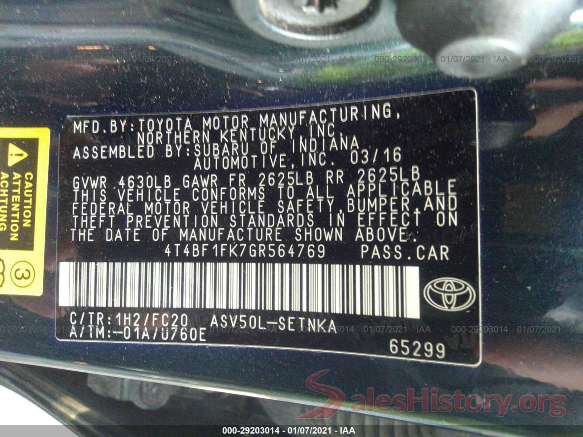 4T4BF1FK7GR564769 2016 TOYOTA CAMRY