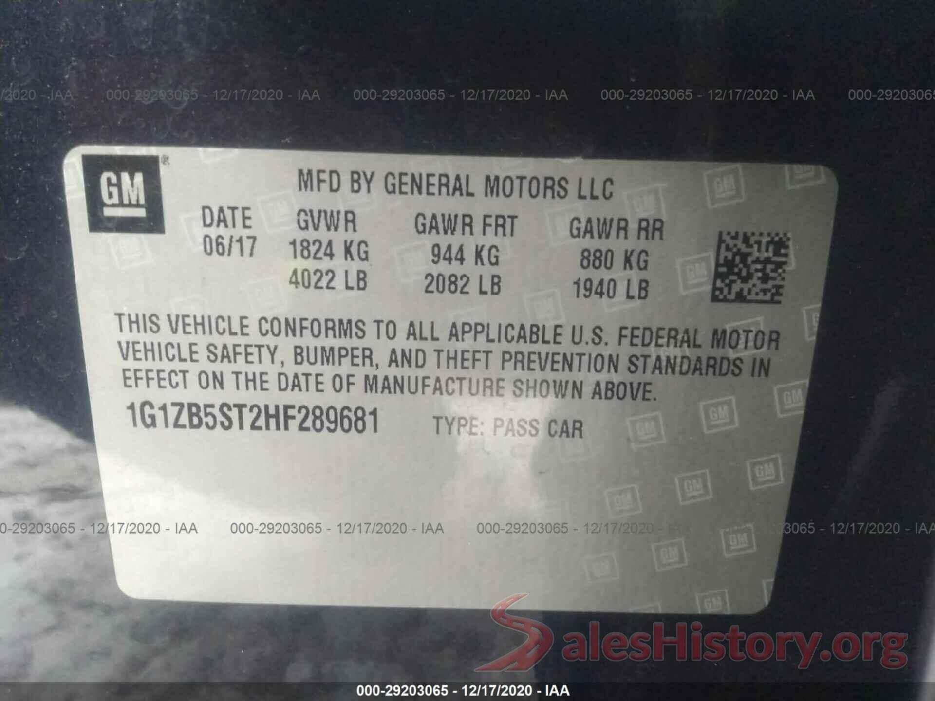 1G1ZB5ST2HF289681 2017 CHEVROLET MALIBU