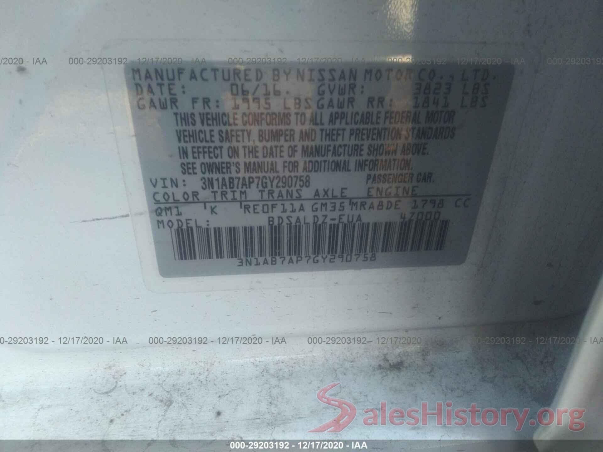 3N1AB7AP7GY290758 2016 NISSAN SENTRA